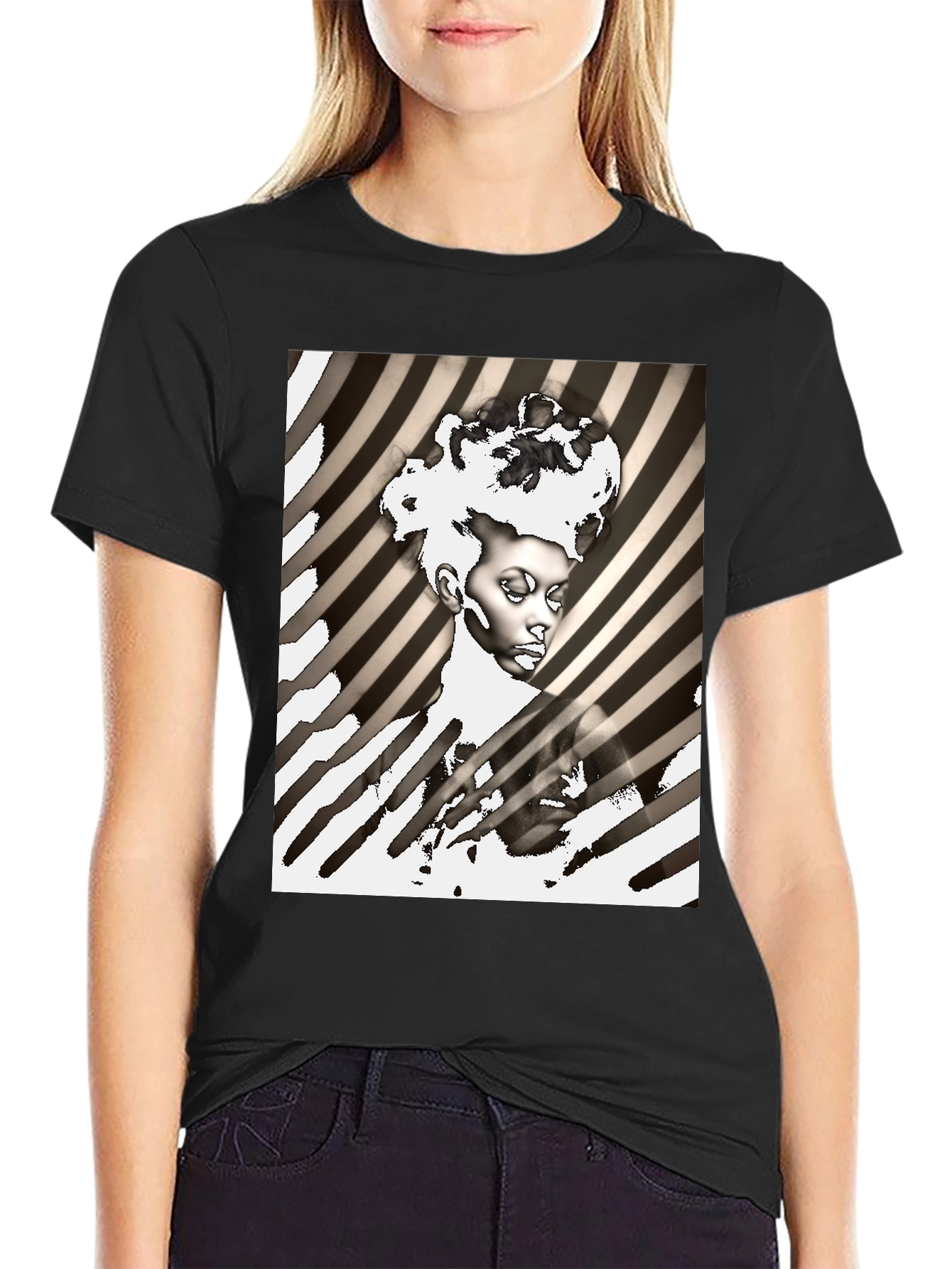 Striking Graphic Print Tee - Monochrome Art