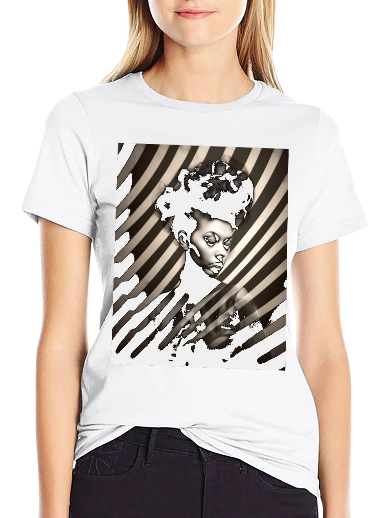 Striking Graphic Print Tee - Monochrome Art