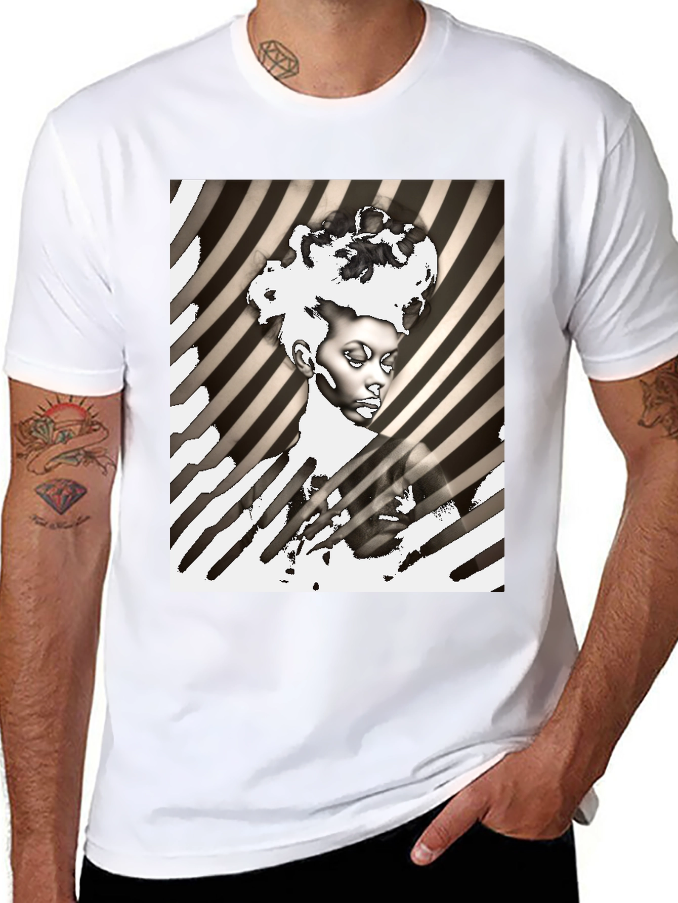 Striking Graphic Print Tee - Monochrome Art