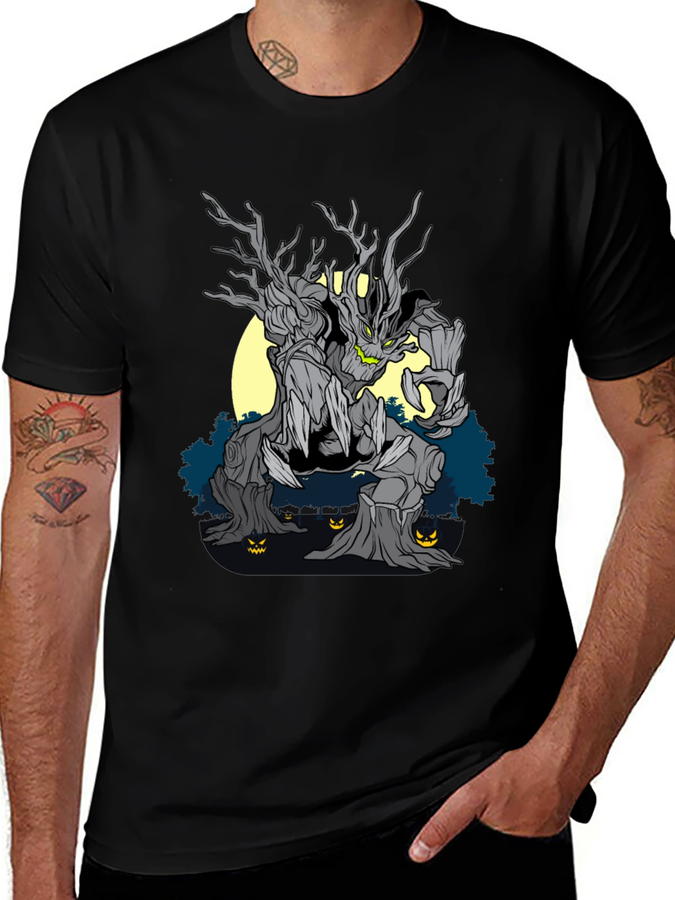 Mens Halloween Tree Monster Graphic Tee