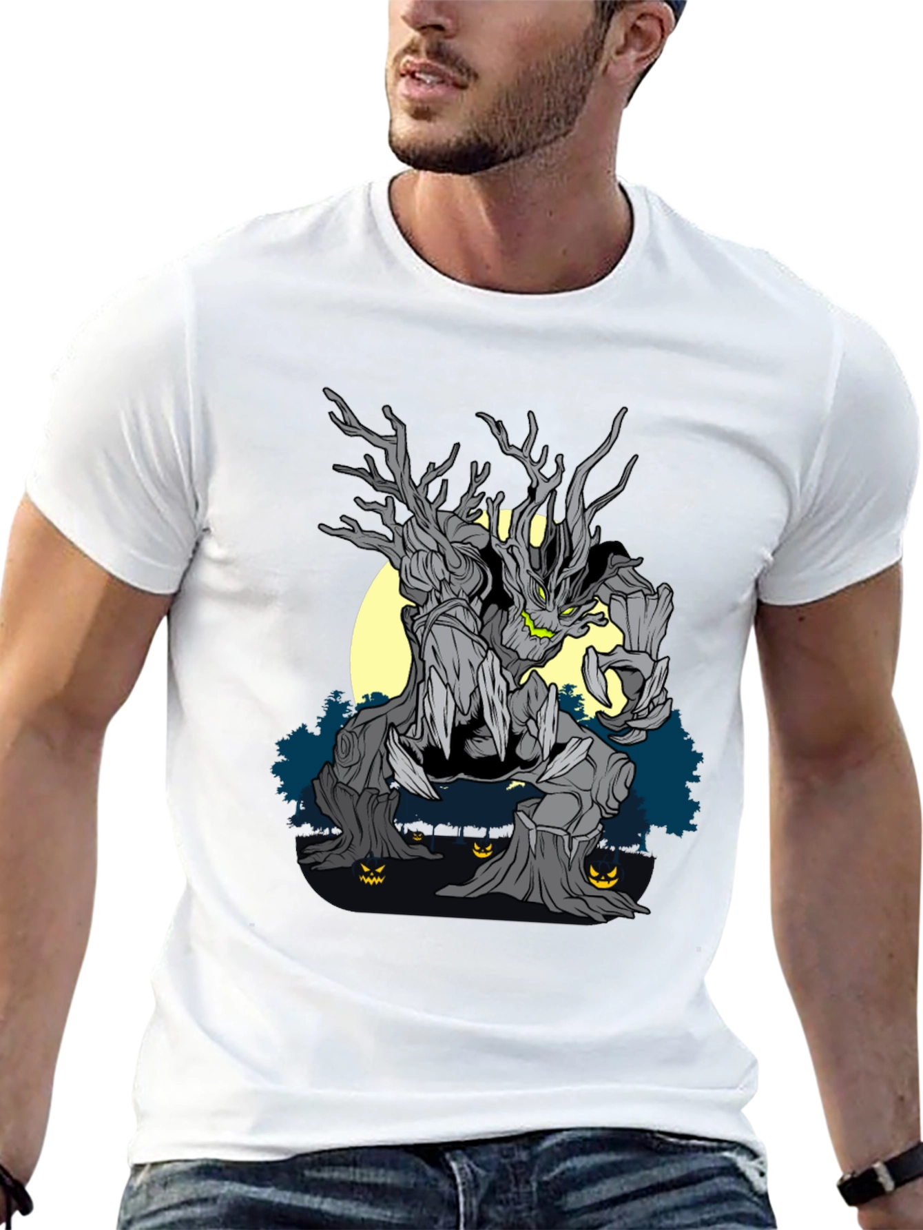 Mens Halloween Tree Monster Graphic Tee