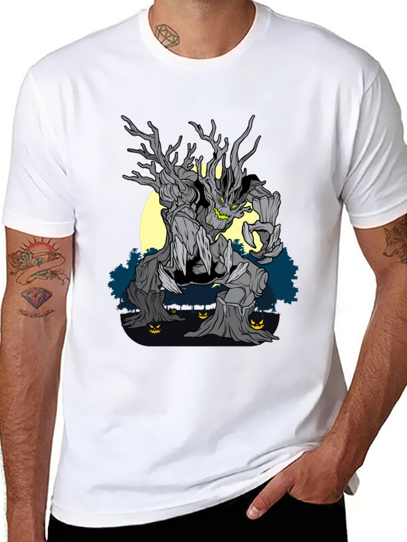 Mens Halloween Tree Monster Graphic Tee