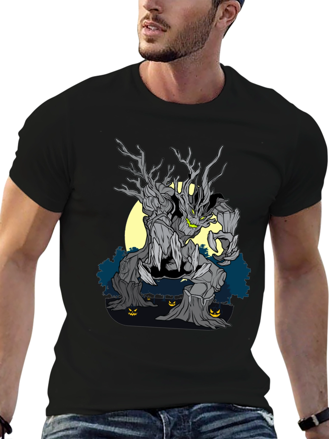 Mens Halloween Tree Monster Graphic Tee