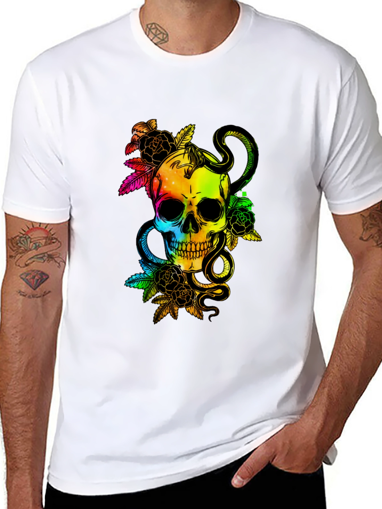 Rainbow Skull & Snake Graphic Tee