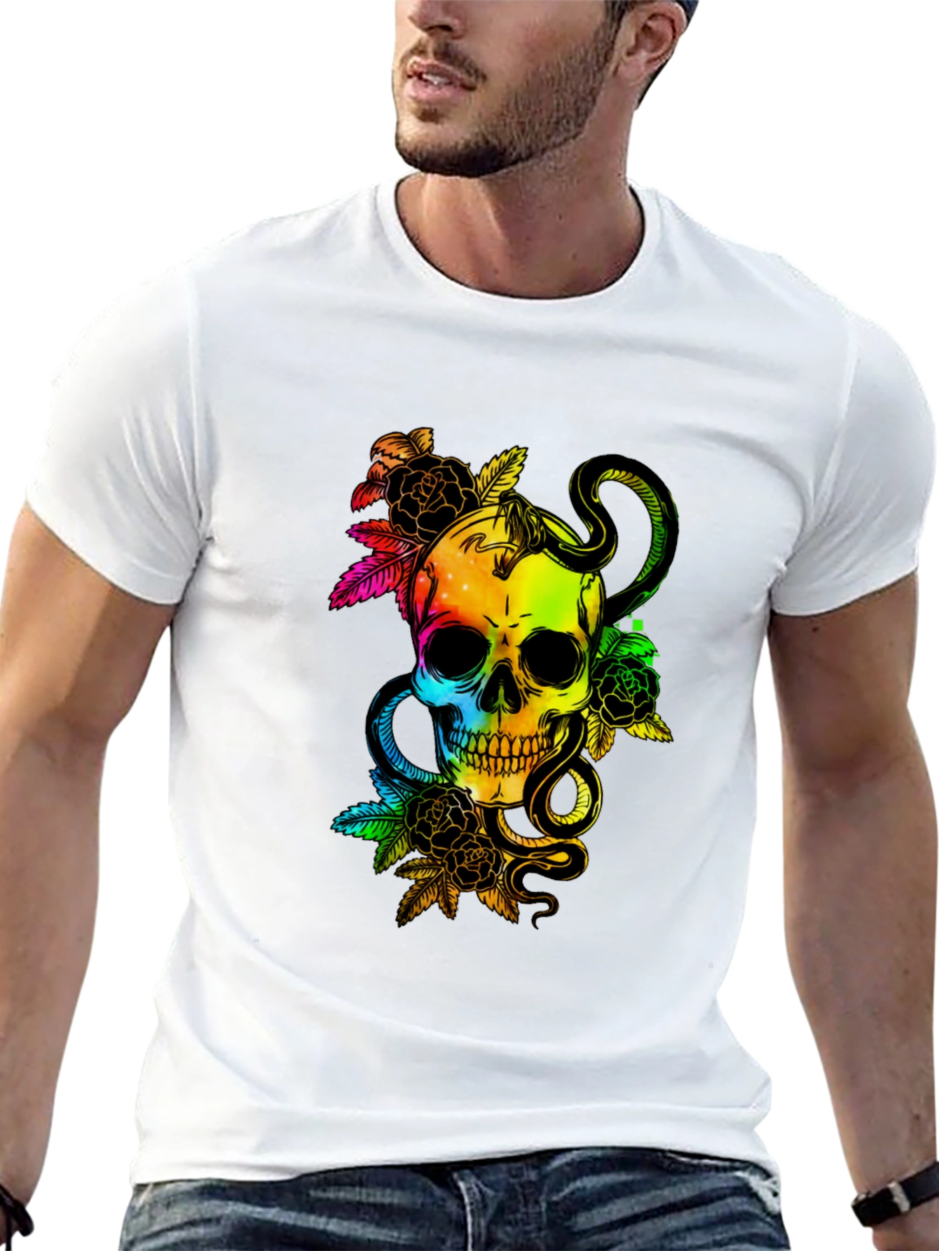 Rainbow Skull & Snake Graphic Tee