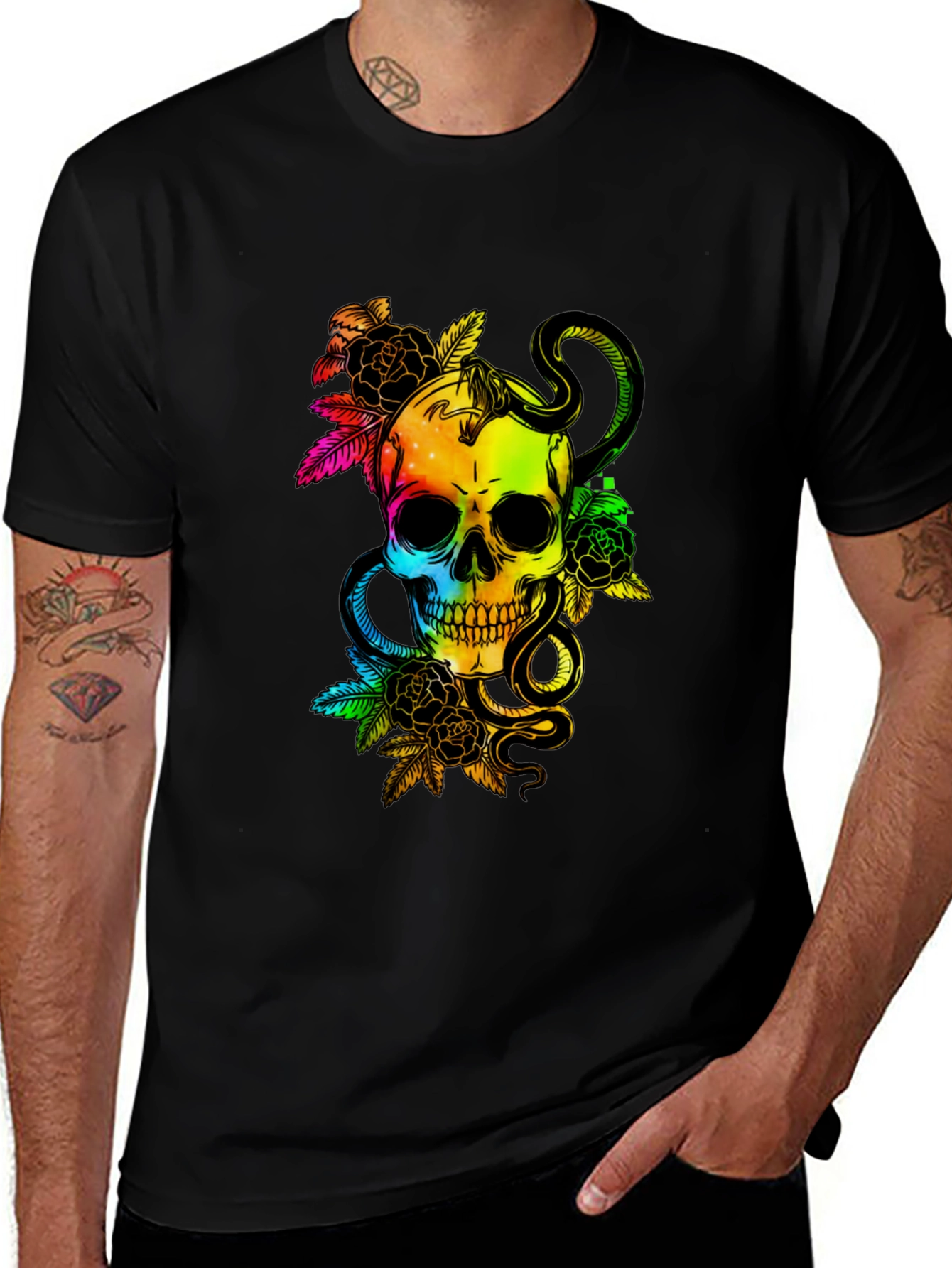 Rainbow Skull & Snake Graphic Tee