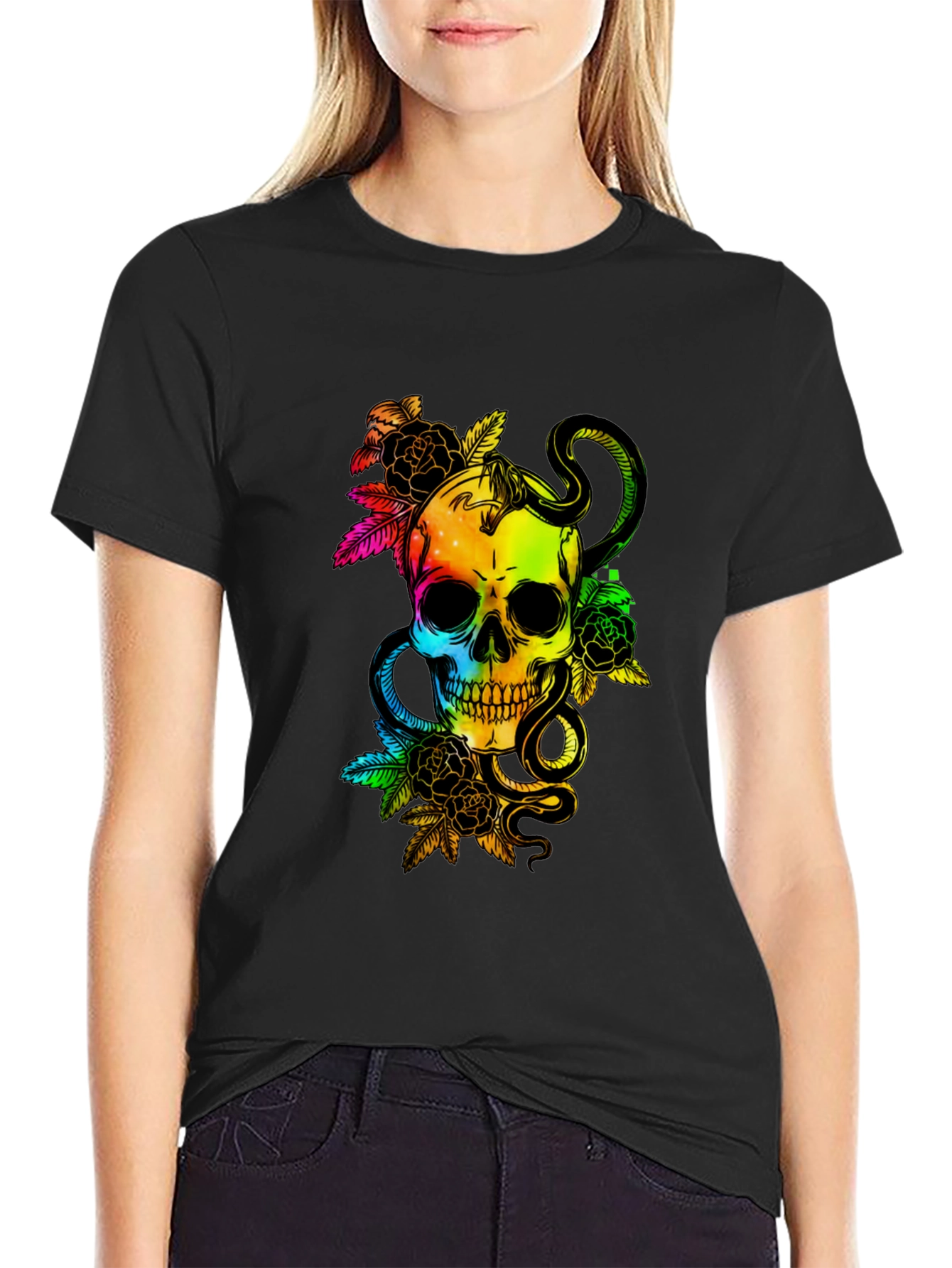 Rainbow Skull & Snake Graphic Tee