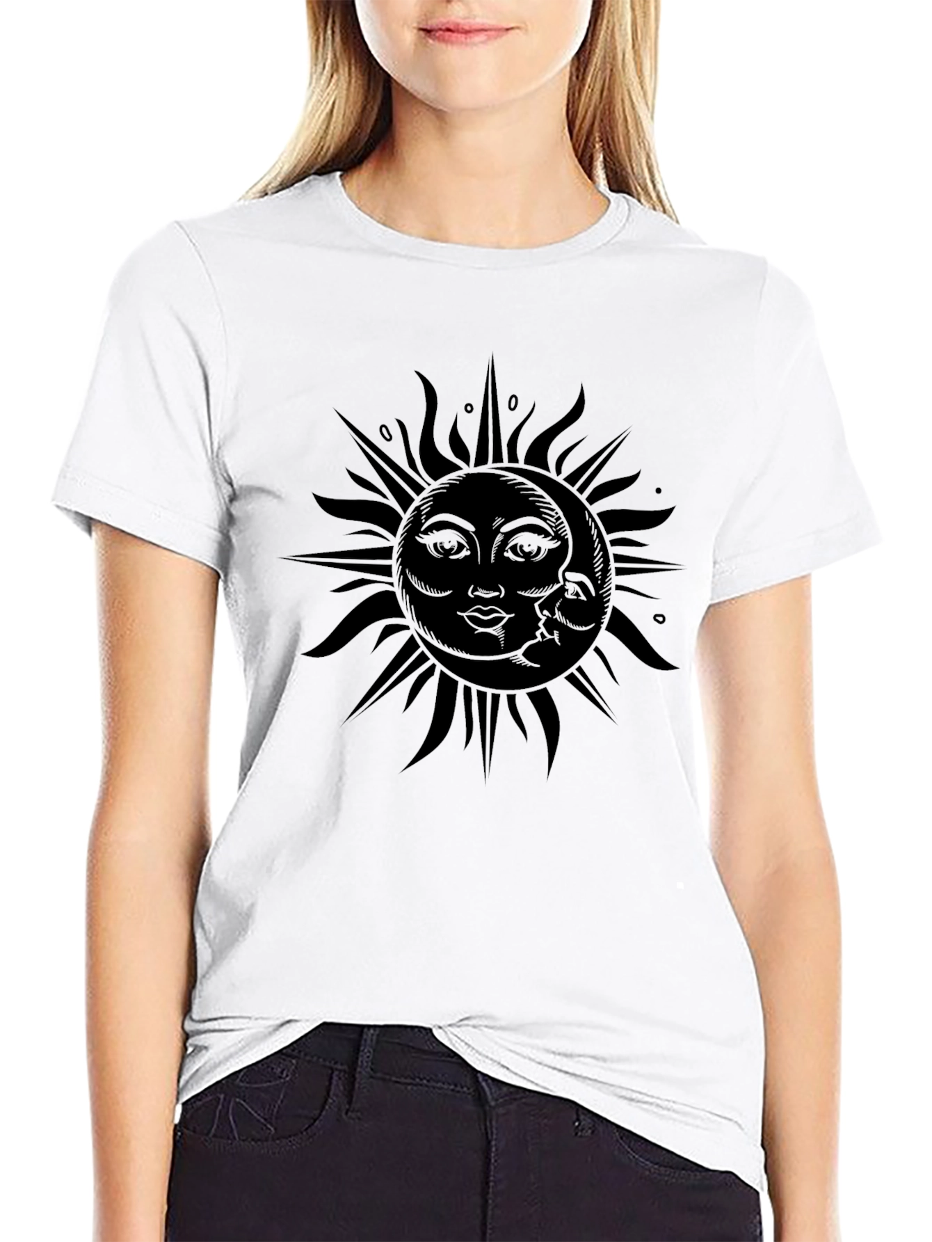 Celestial Sun and Moon Graphic Tee - Black