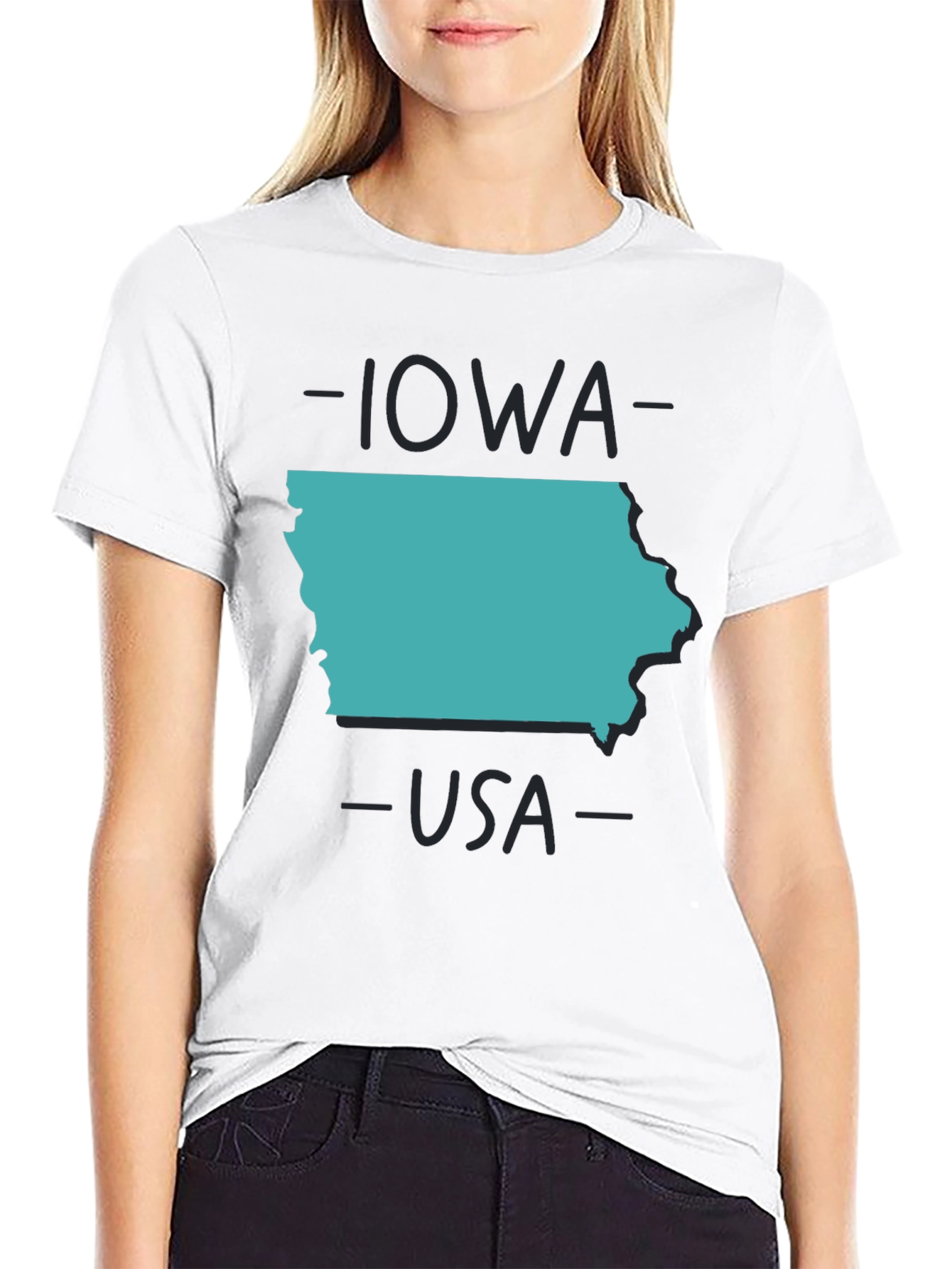 Iowa USA State Outline Graphic Tee - Black
