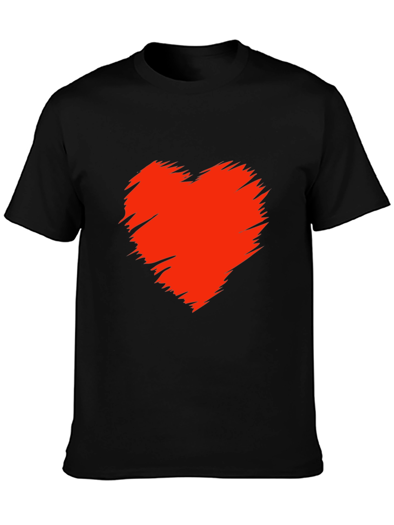 Mens Black T-Shirt with Red Heart Graphic