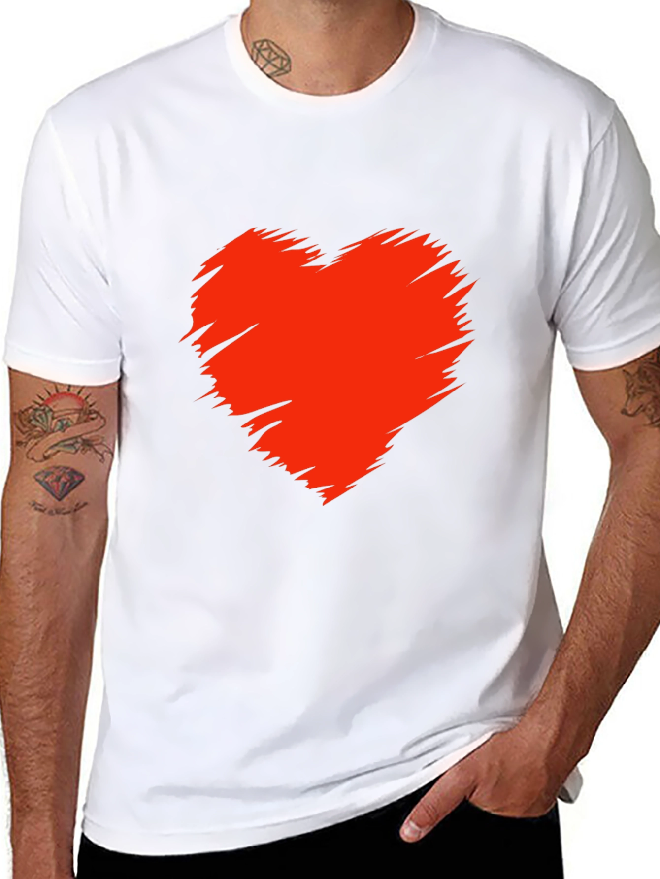 Mens Black T-Shirt with Red Heart Graphic