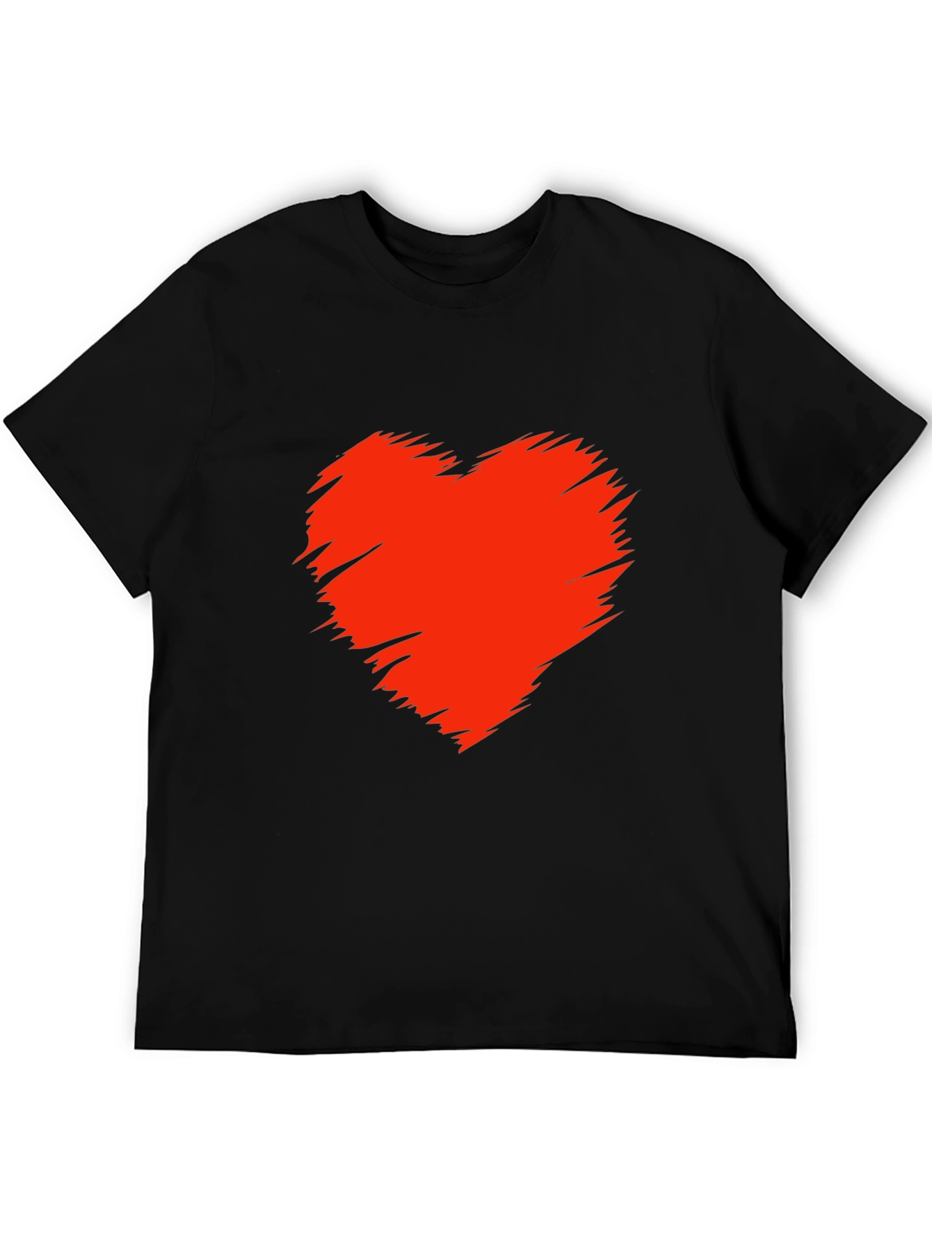 Mens Black T-Shirt with Red Heart Graphic