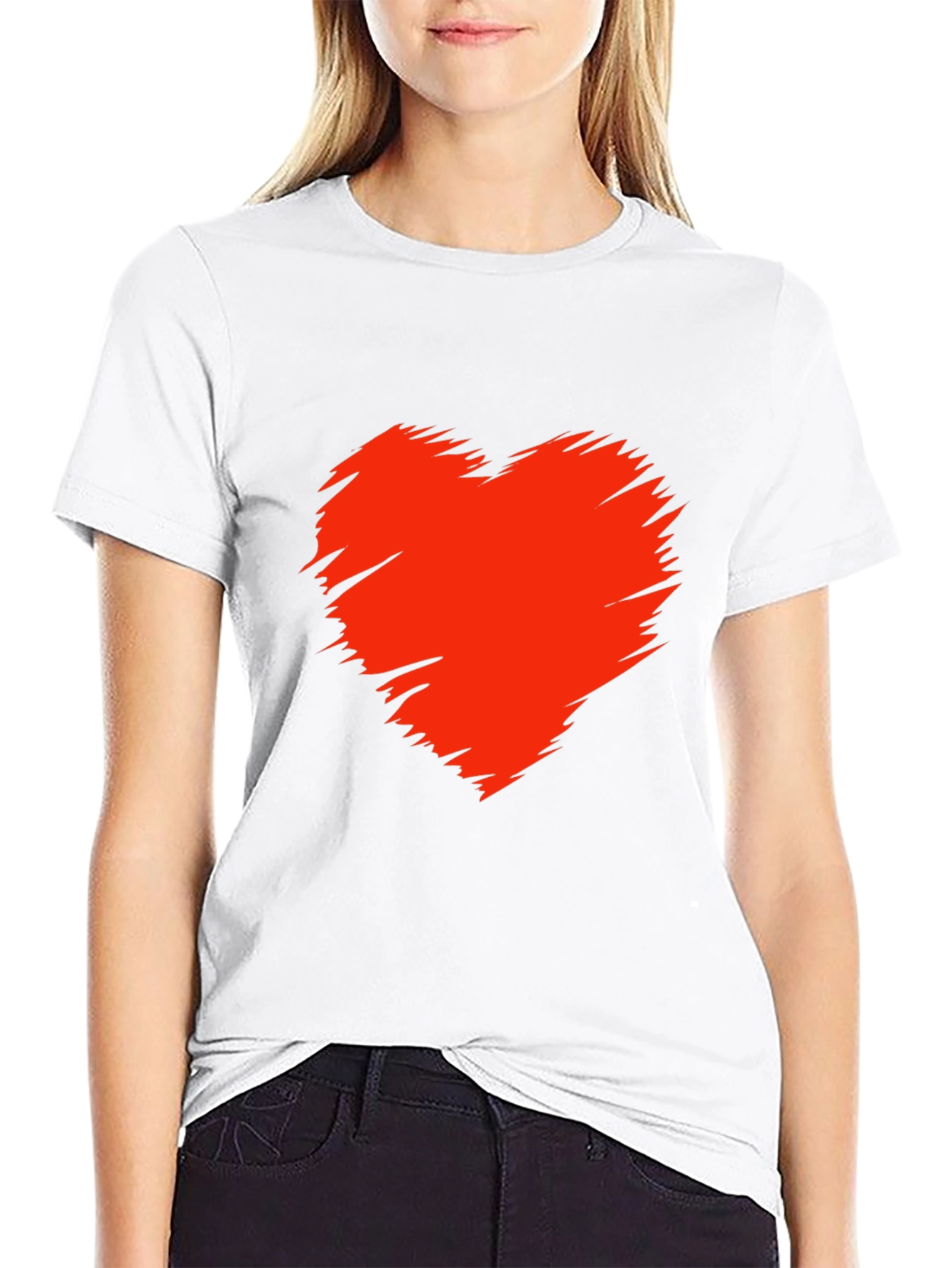 Mens Black T-Shirt with Red Heart Graphic