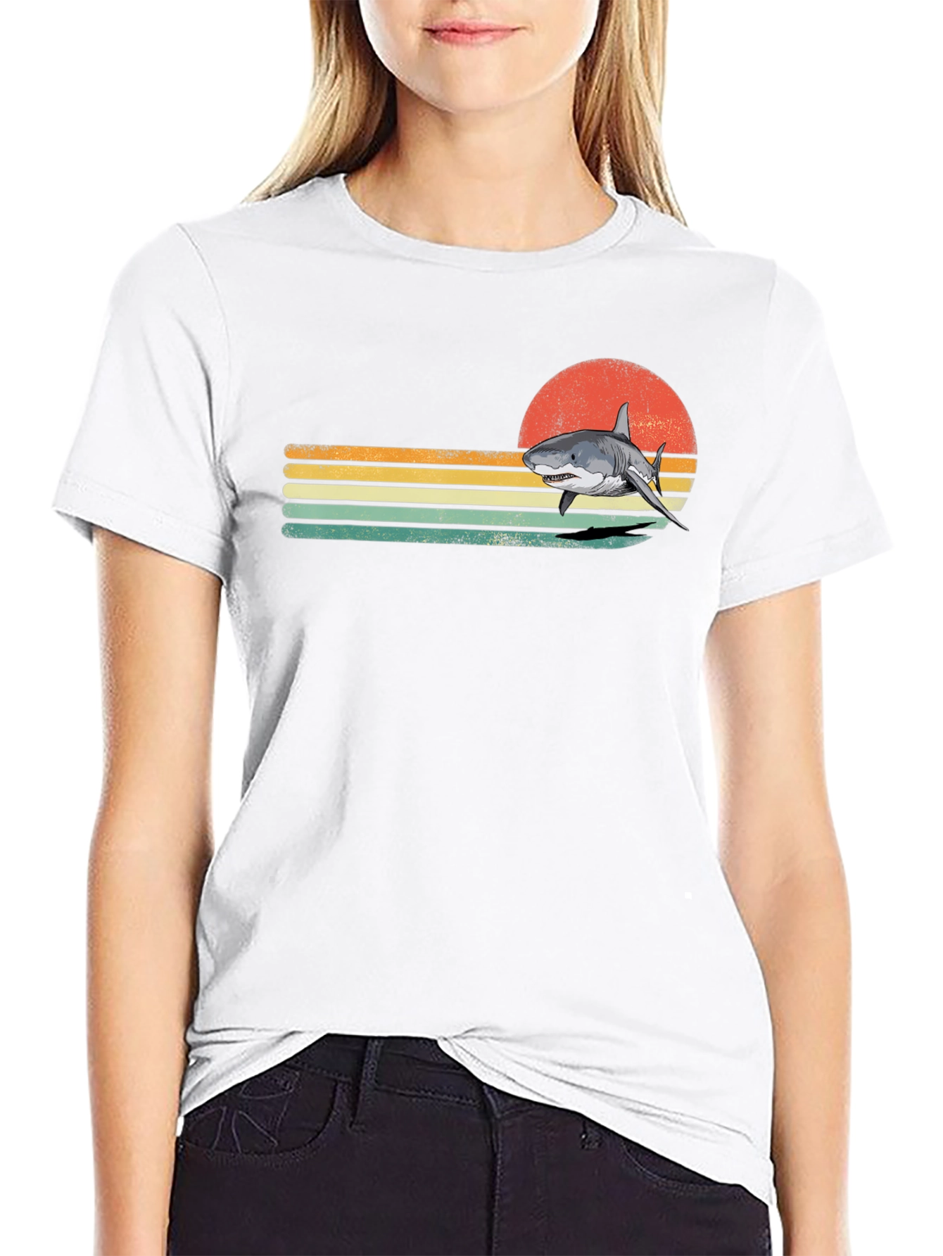 Retro Shark Graphic T-Shirt - Black