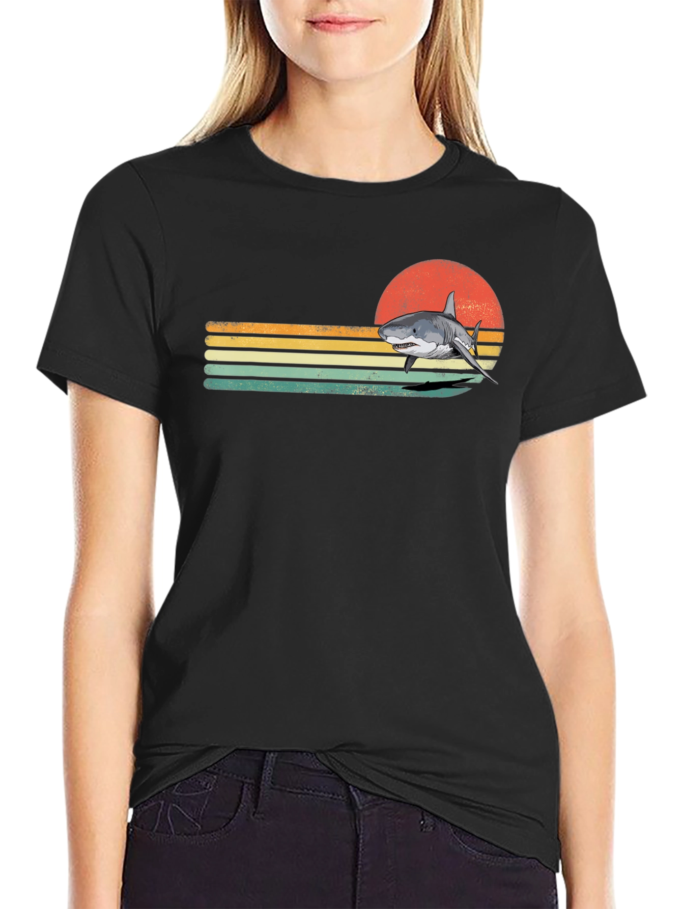 Retro Shark Graphic T-Shirt - Black