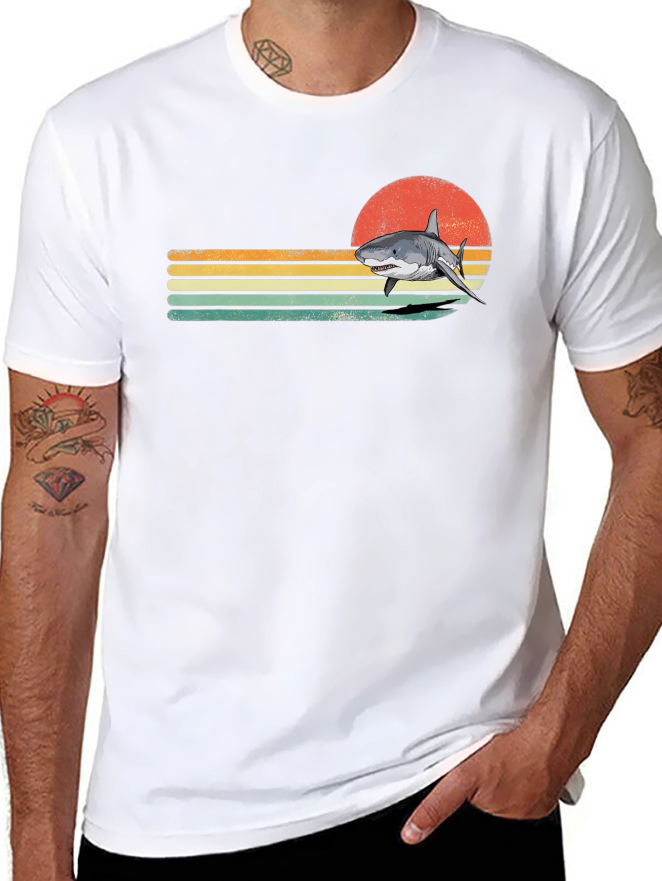 Retro Shark Graphic T-Shirt - Black