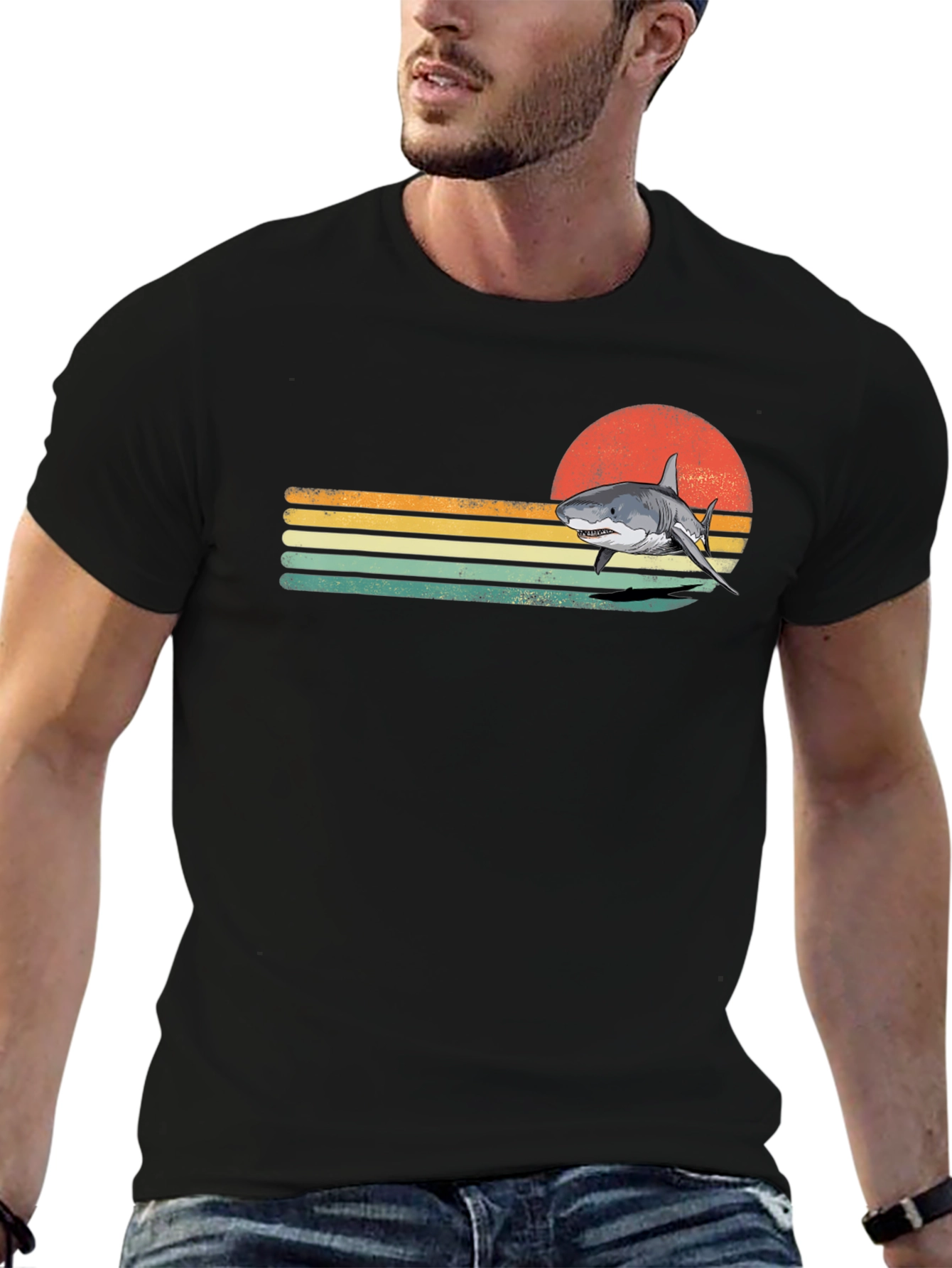 Retro Shark Graphic T-Shirt - Black