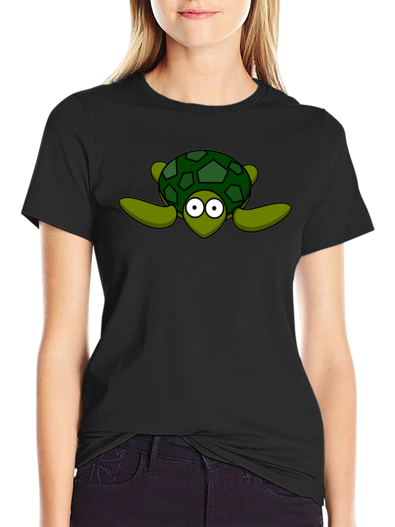 Cartoon Turtle Graphic Black T-Shirt