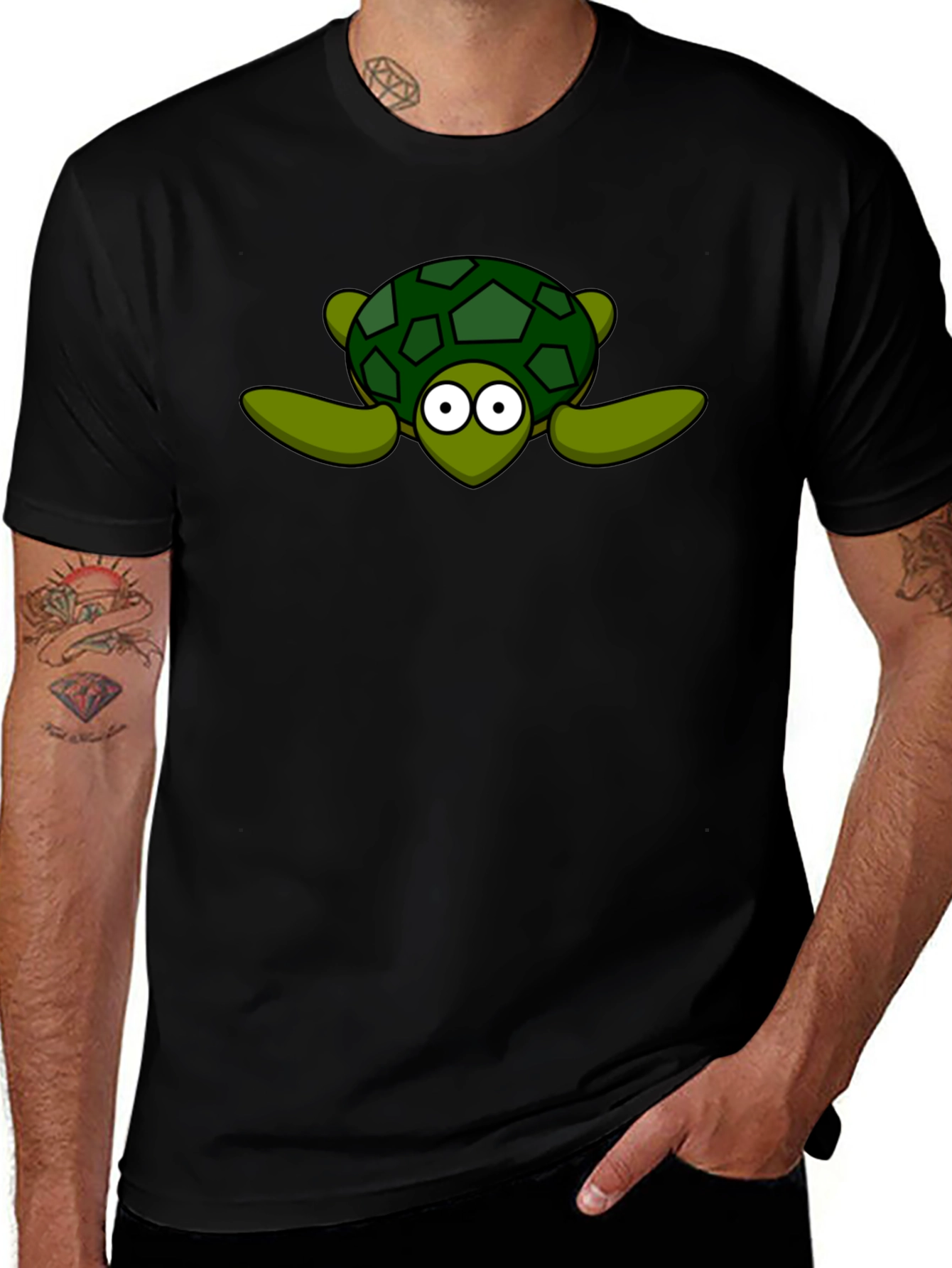 Cartoon Turtle Graphic Black T-Shirt
