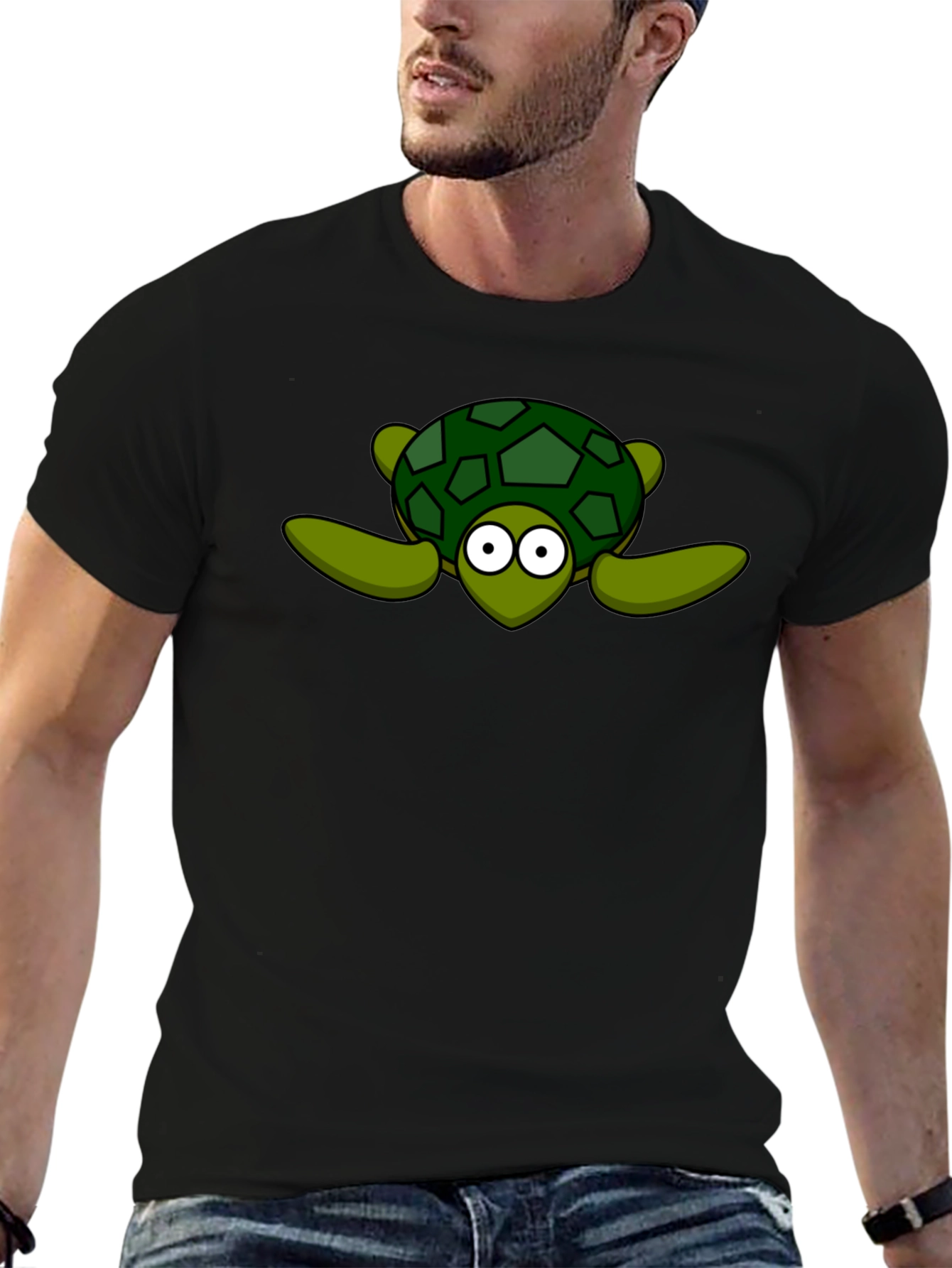 Cartoon Turtle Graphic Black T-Shirt
