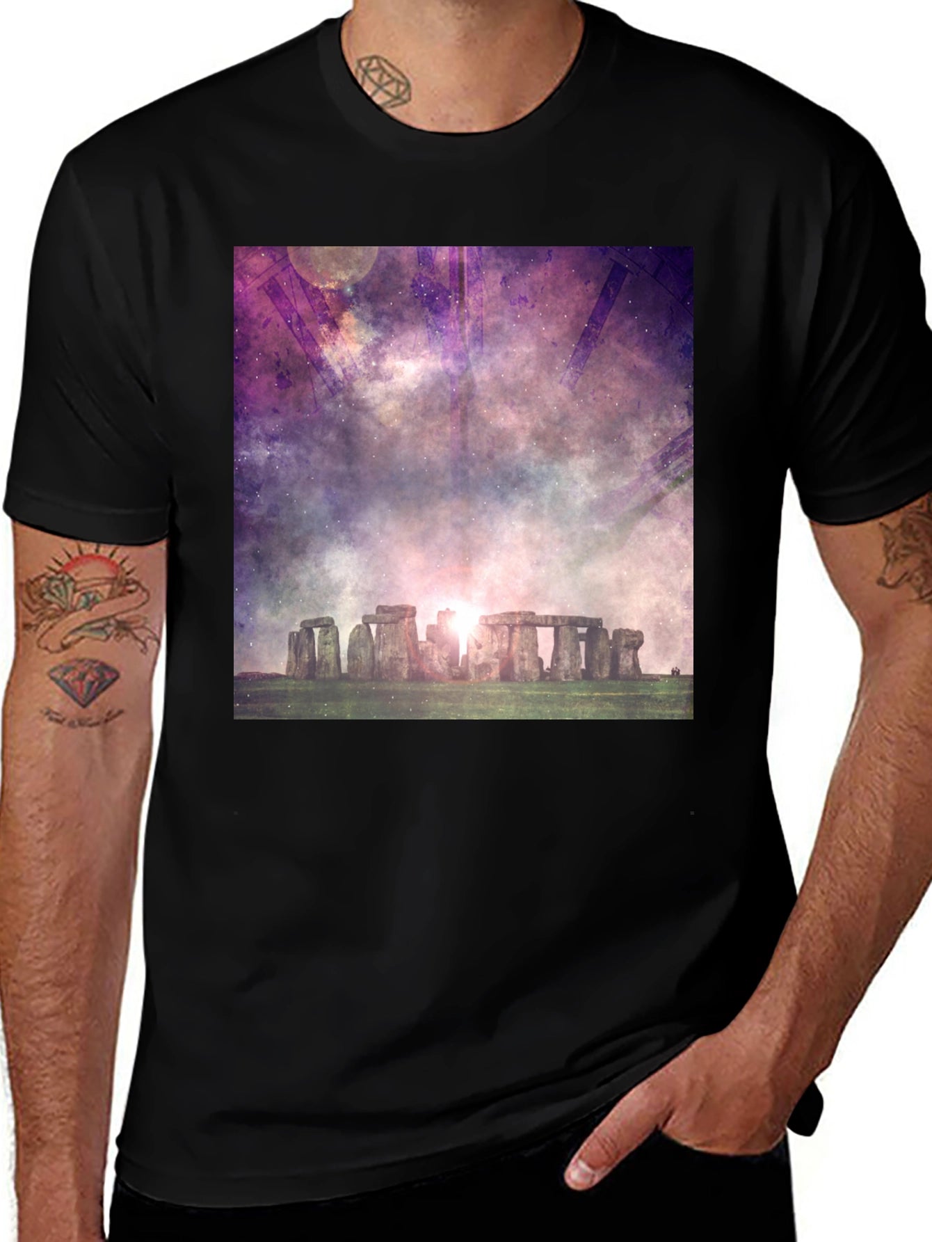Stonehenge Galaxy Graphic Black T-Shirt