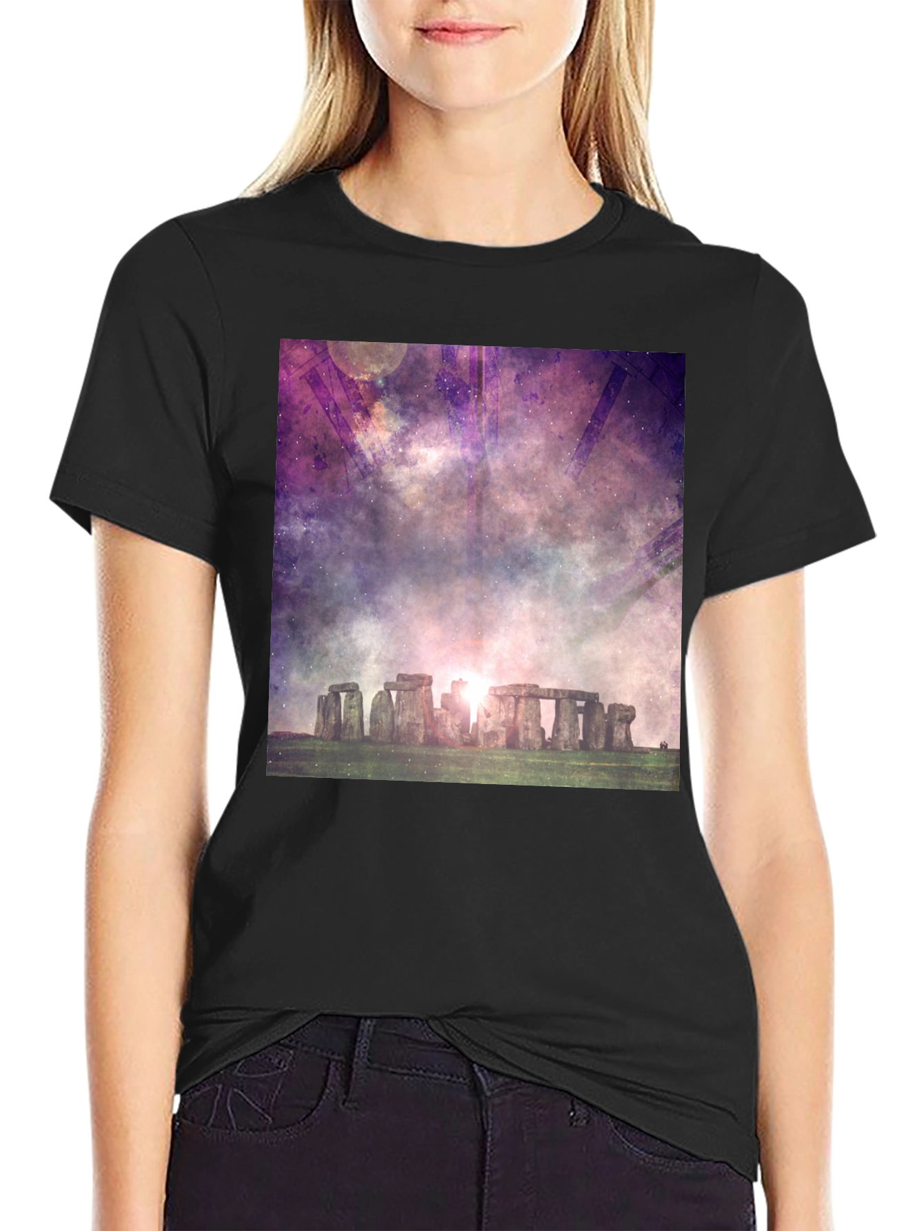 Stonehenge Galaxy Graphic Black T-Shirt