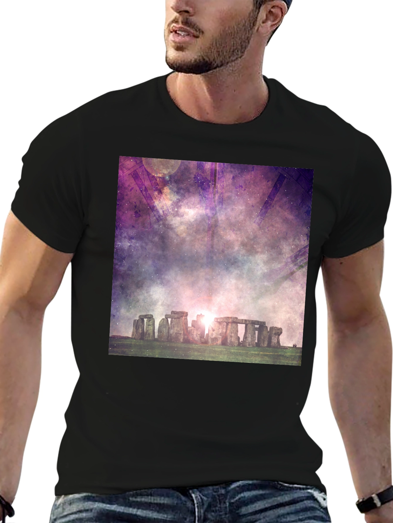 Stonehenge Galaxy Graphic Black T-Shirt