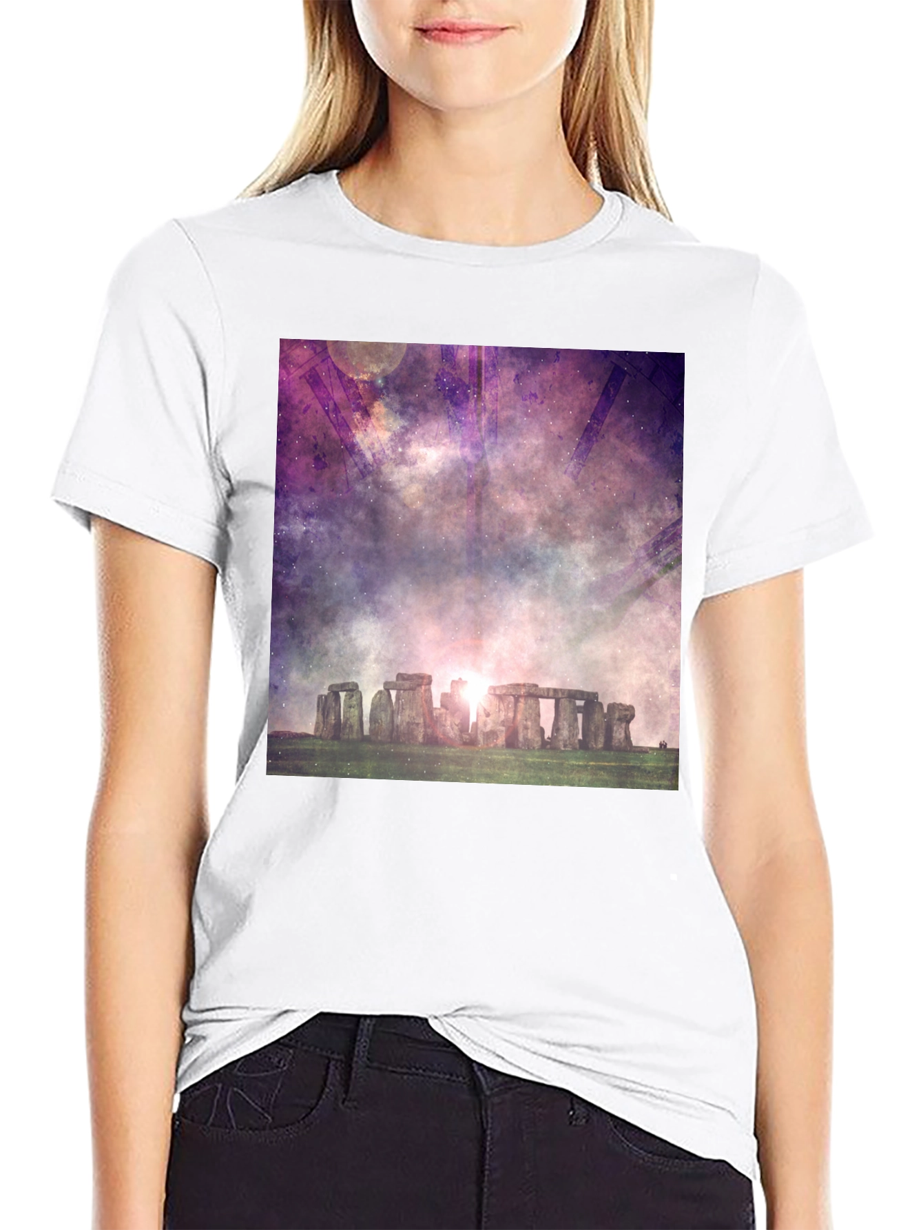 Stonehenge Galaxy Graphic Black T-Shirt