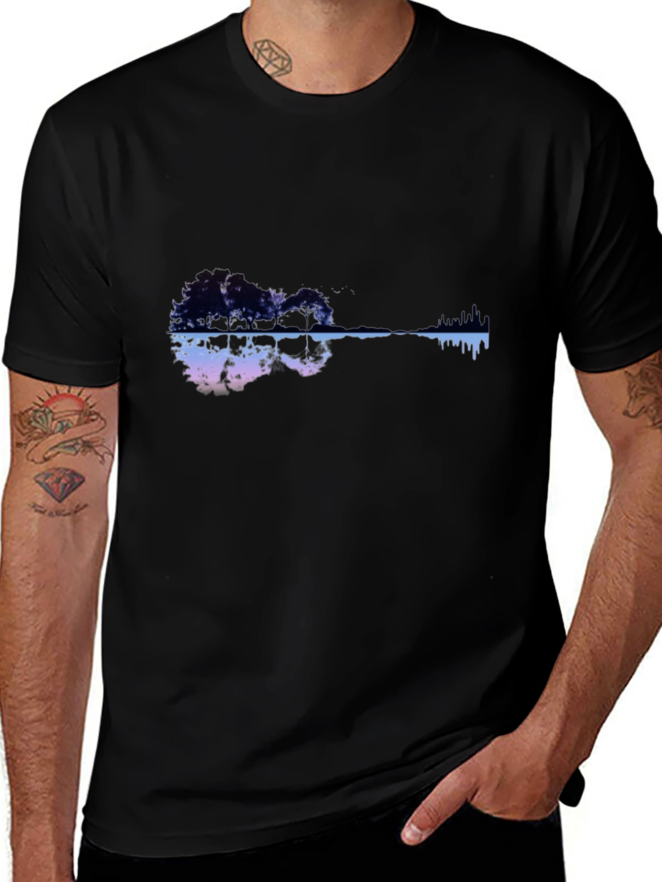 Nature Guitar Graphic Black T-Shirt
