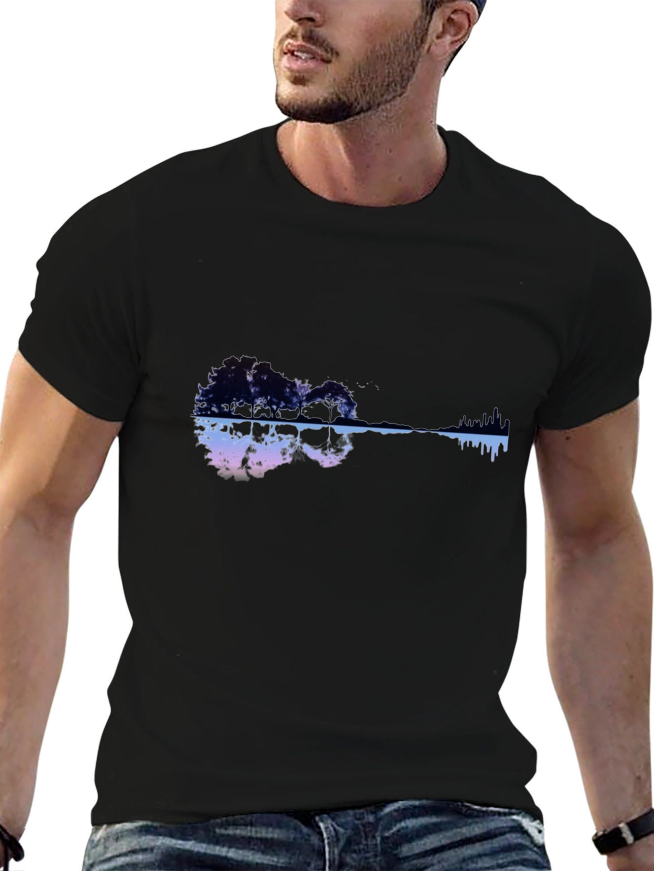 Nature Guitar Graphic Black T-Shirt