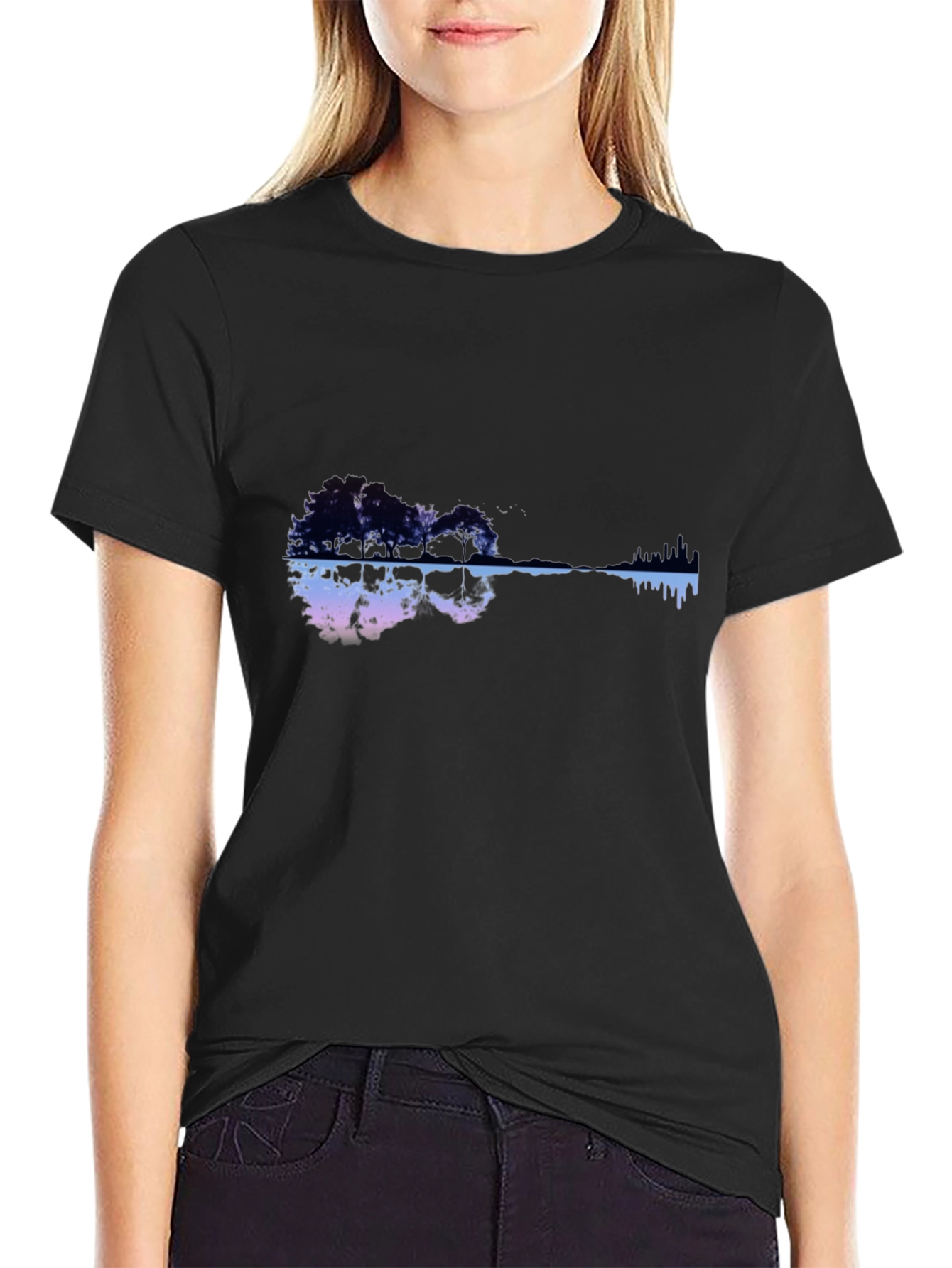 Nature Guitar Graphic Black T-Shirt