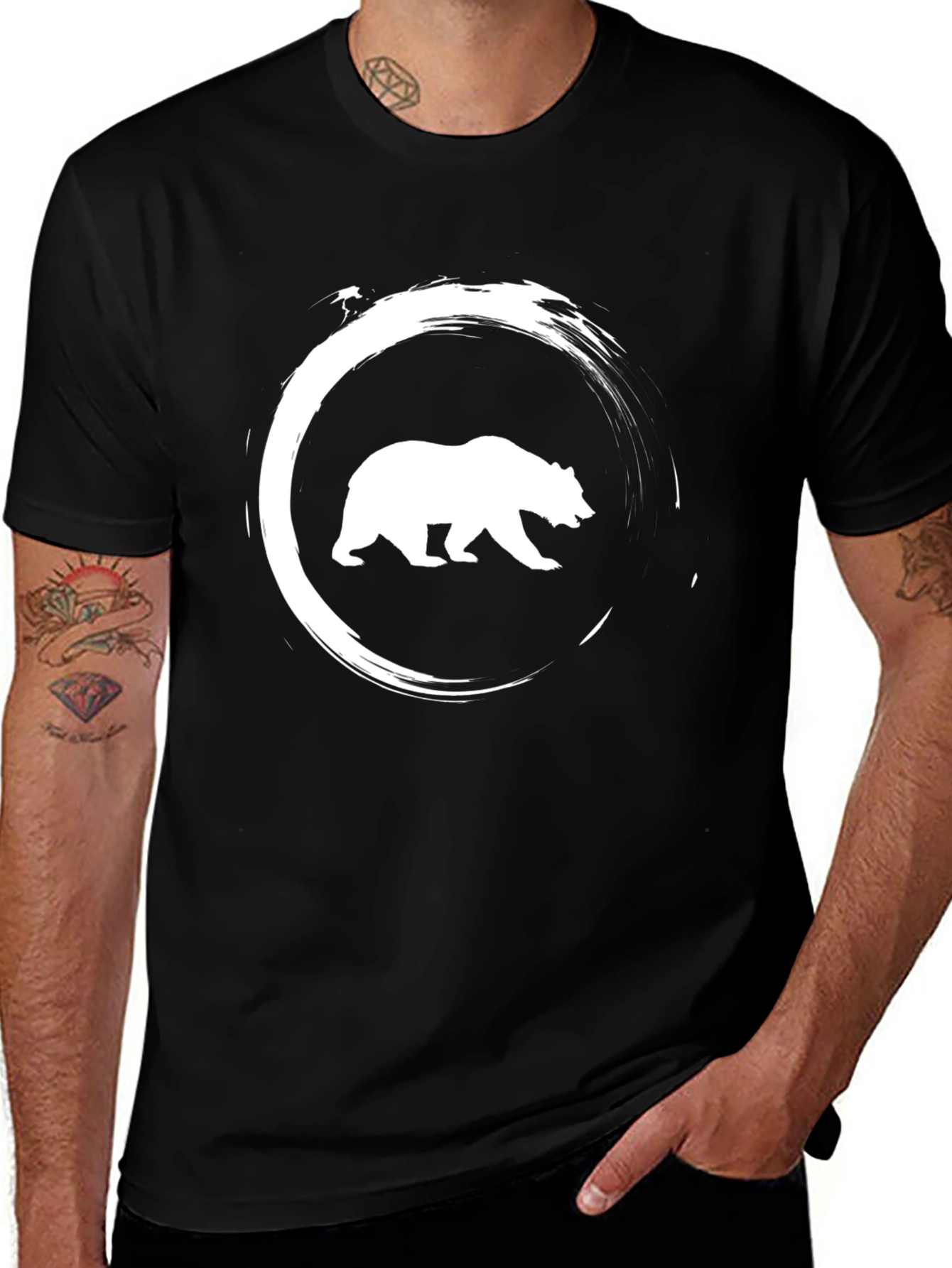 Bear Circle Graphic Tee - Casual Style