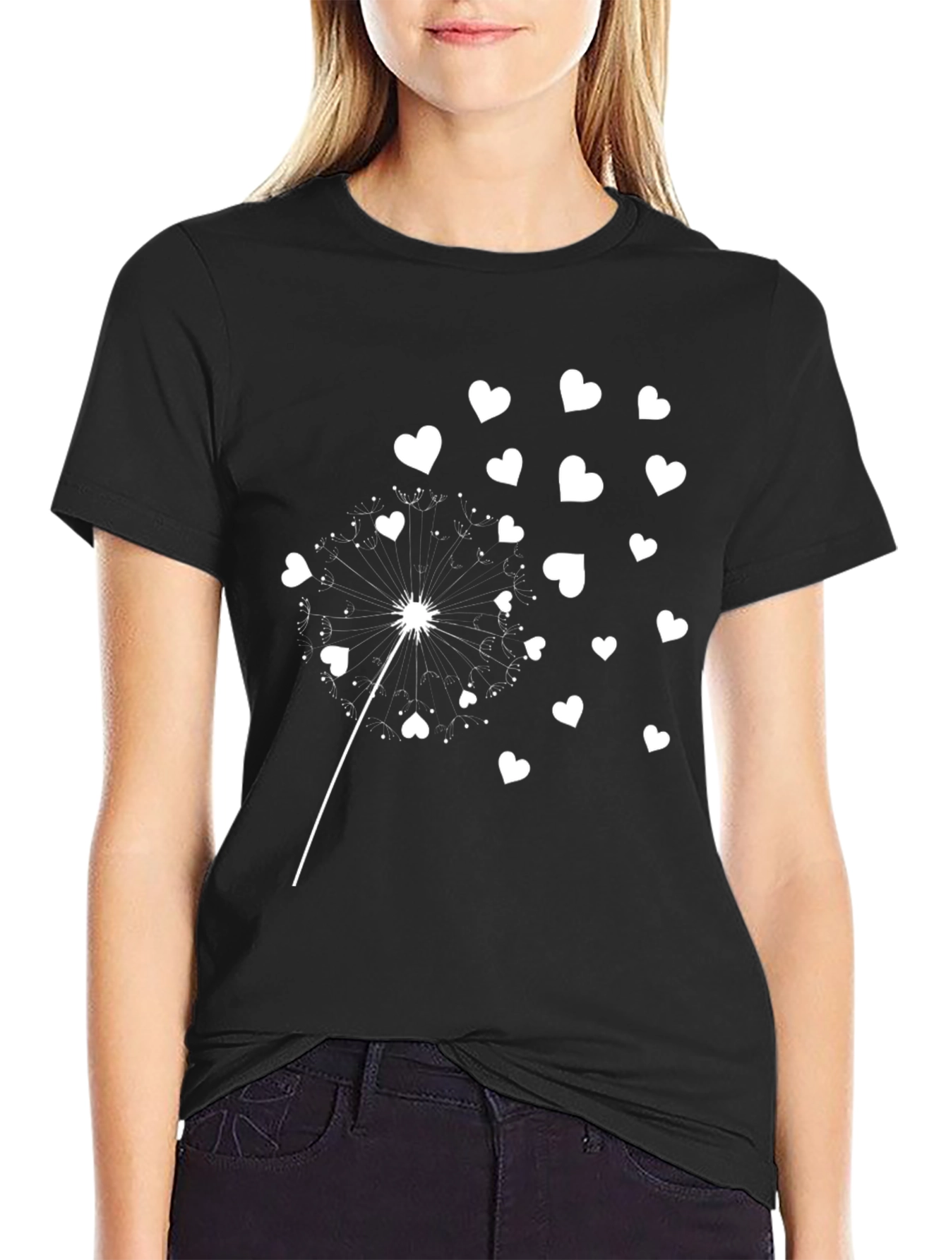 Heart Dandelion Graphic Tee - Stylish Black T-Shirt