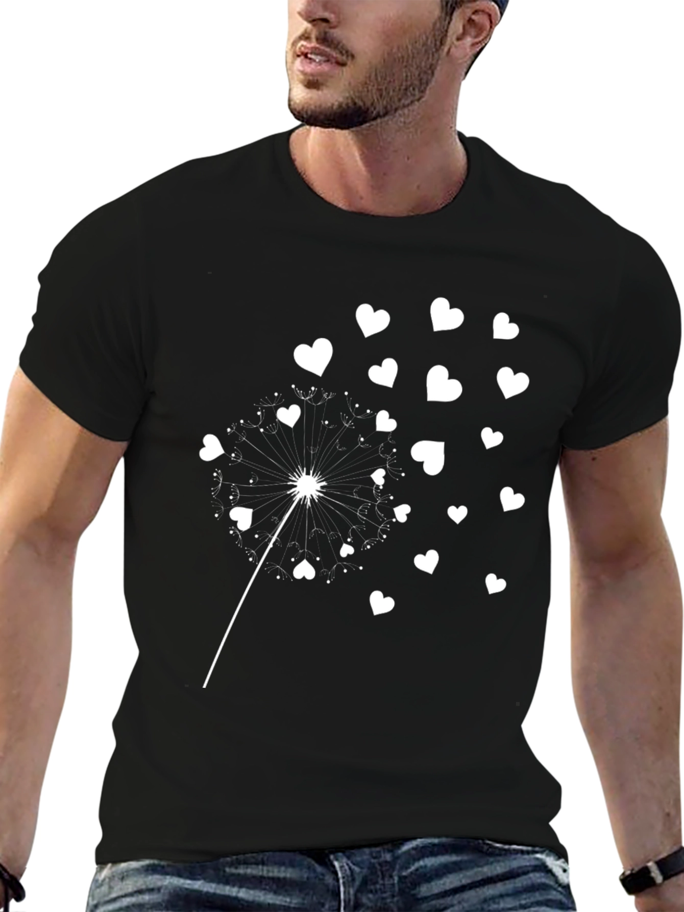 Heart Dandelion Graphic Tee - Stylish Black T-Shirt