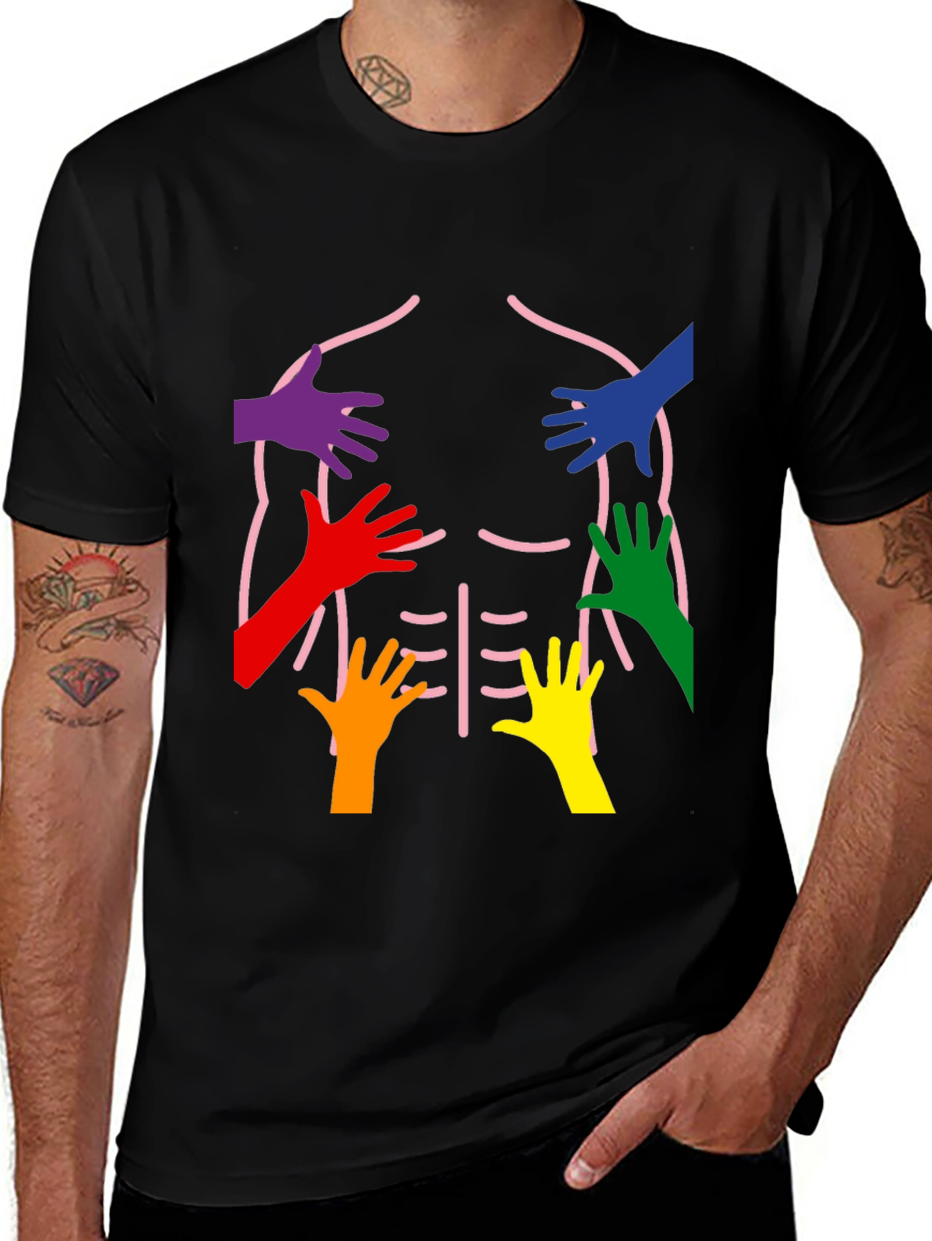 Rainbow Hands Body Outline T-Shirt