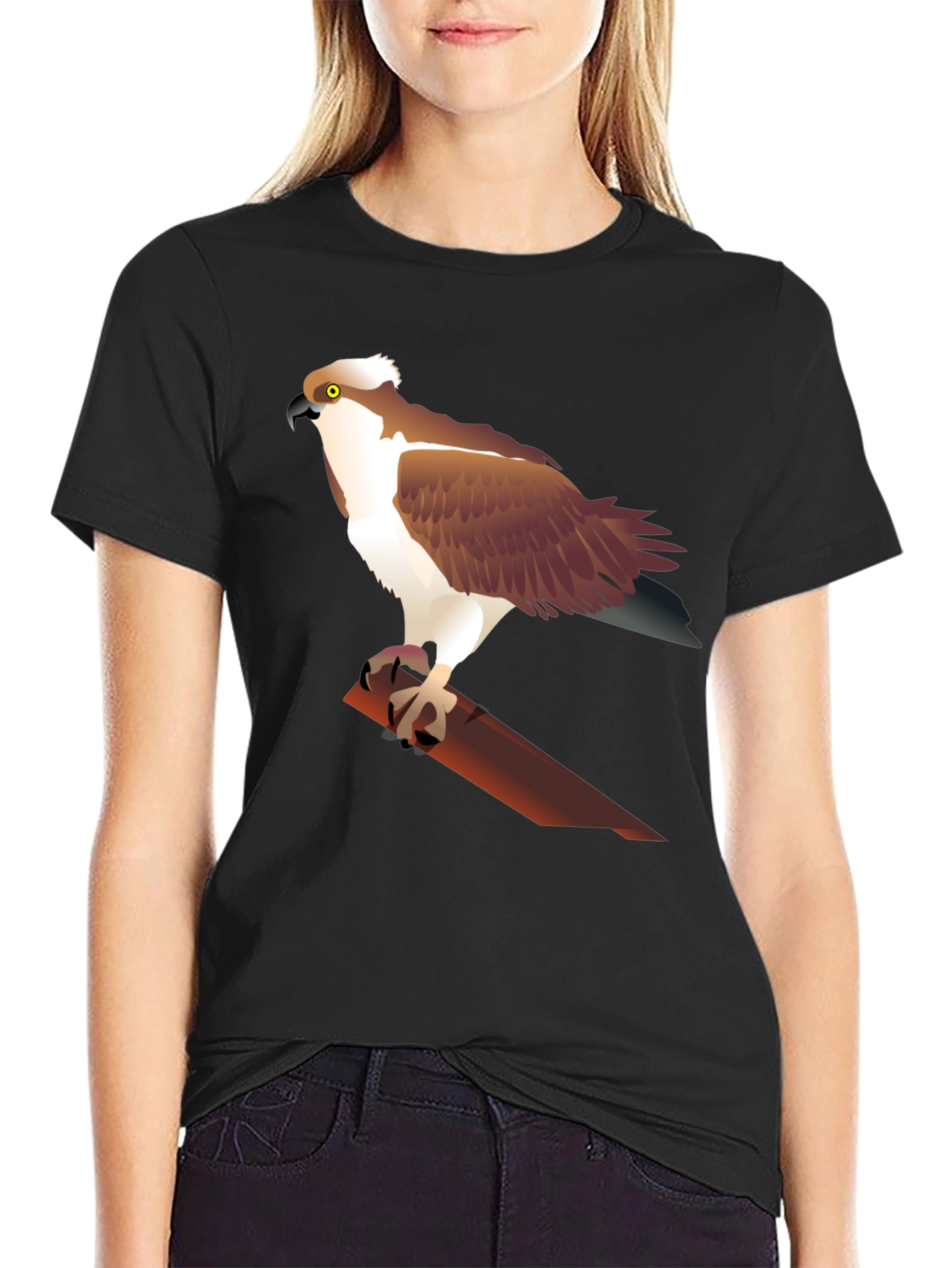 Osprey Bird Graphic Print Black T-Shirt