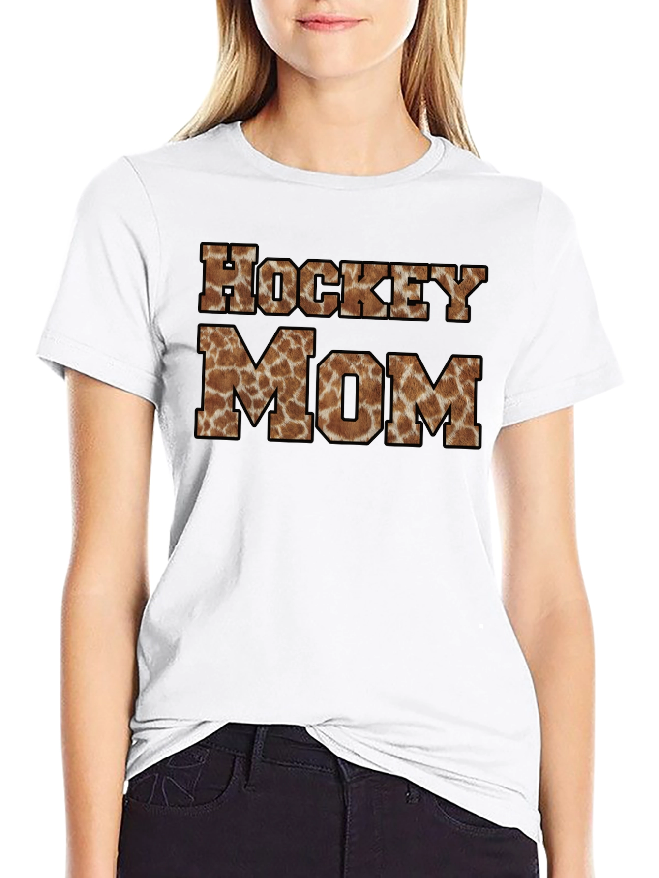 Hockey Mom Giraffe Print Graphic T-Shirt