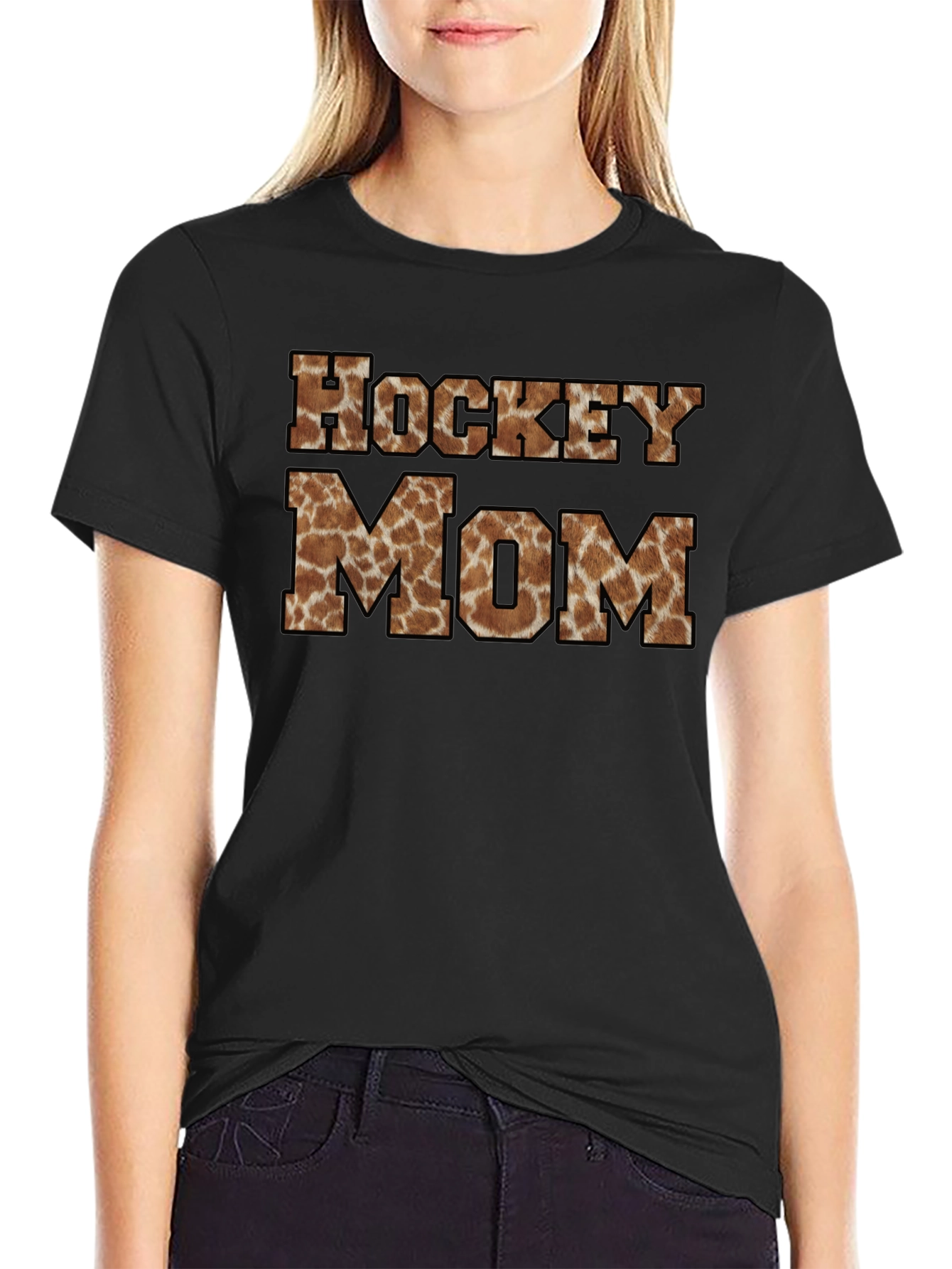 Hockey Mom Giraffe Print Graphic T-Shirt
