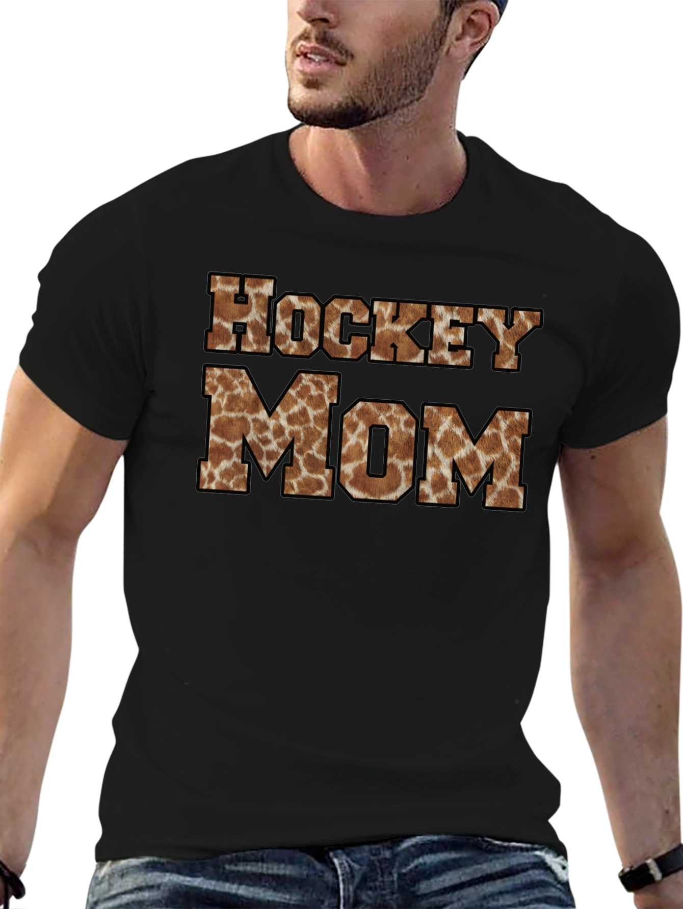 Hockey Mom Giraffe Print Graphic T-Shirt