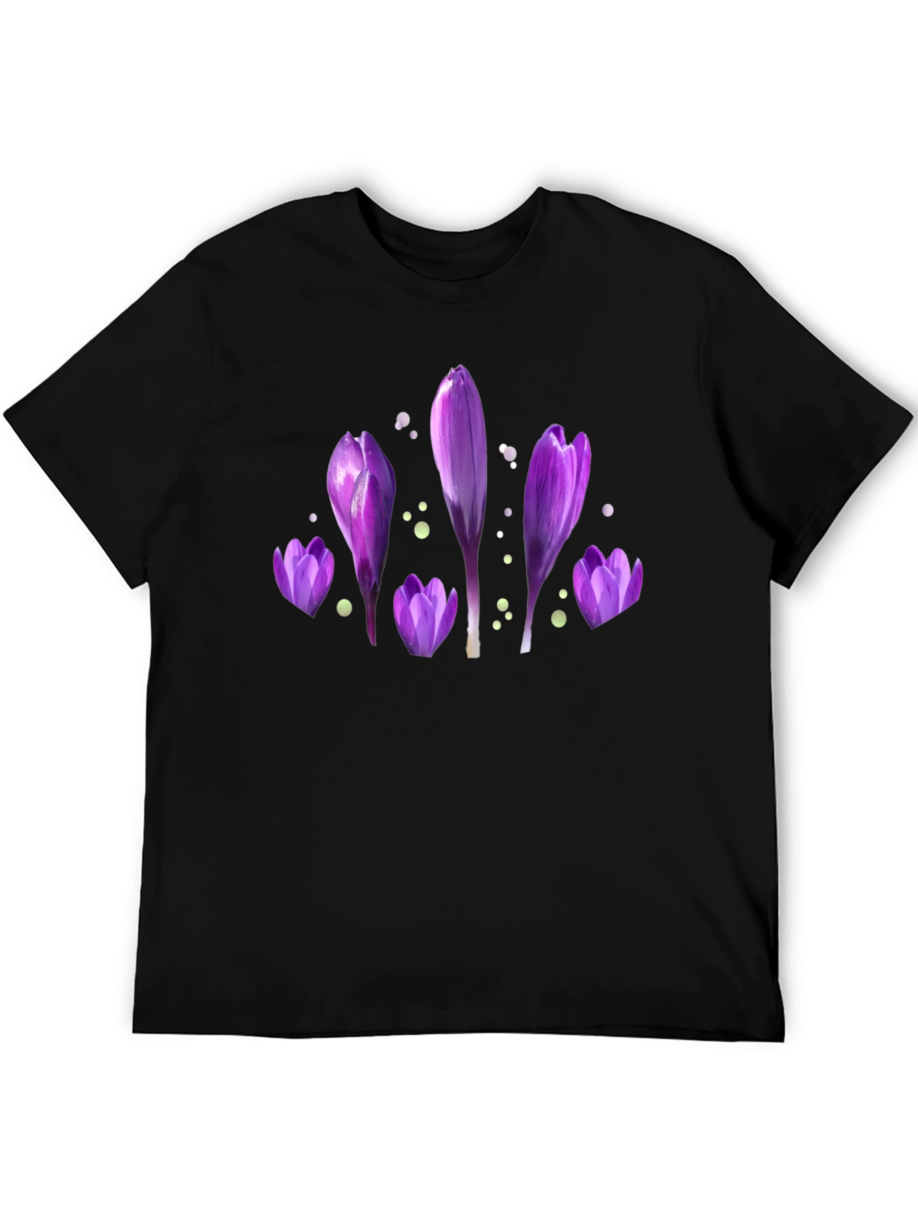 Purple Flower Print Black T-Shirt