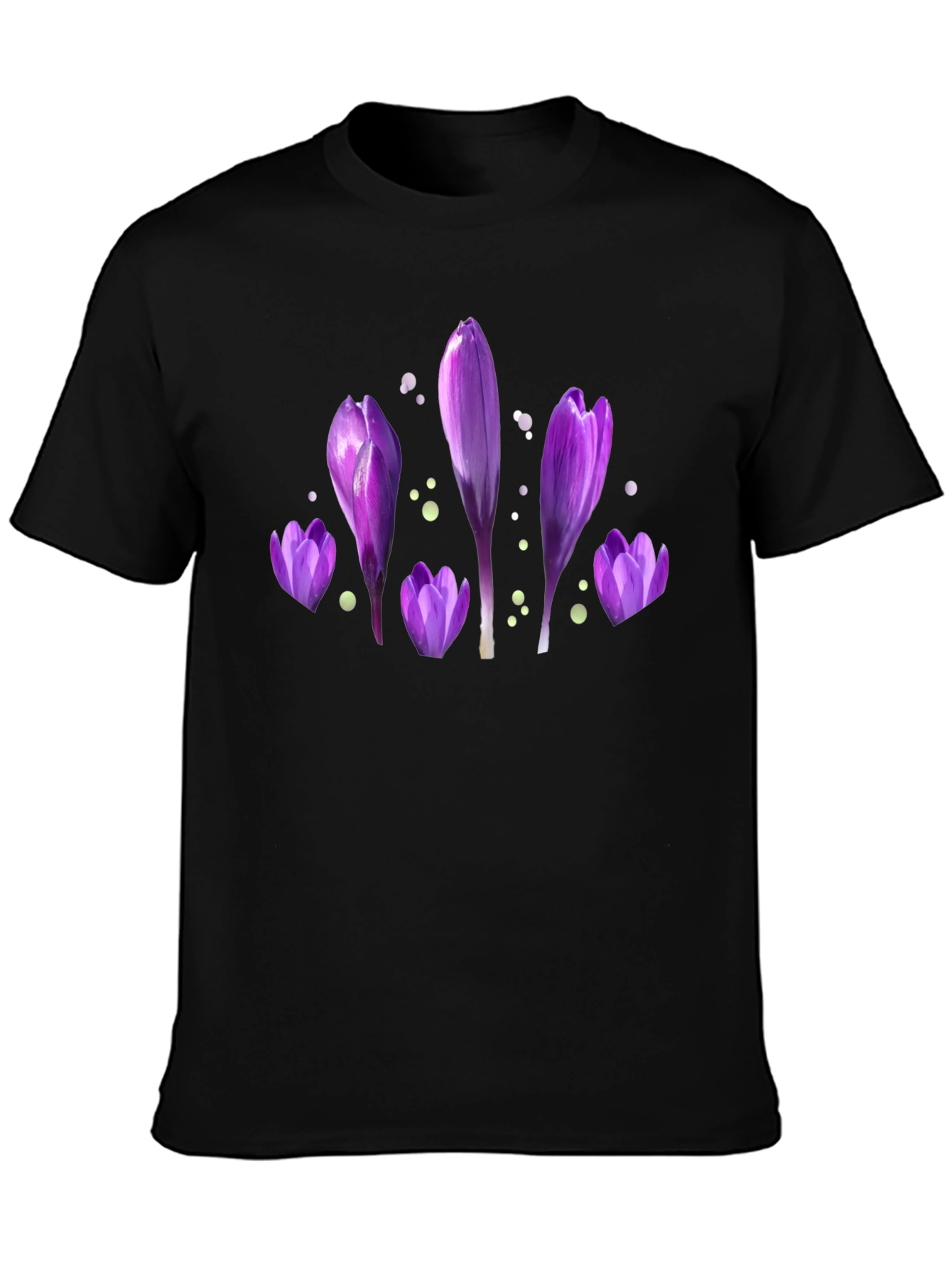 Purple Flower Print Black T-Shirt