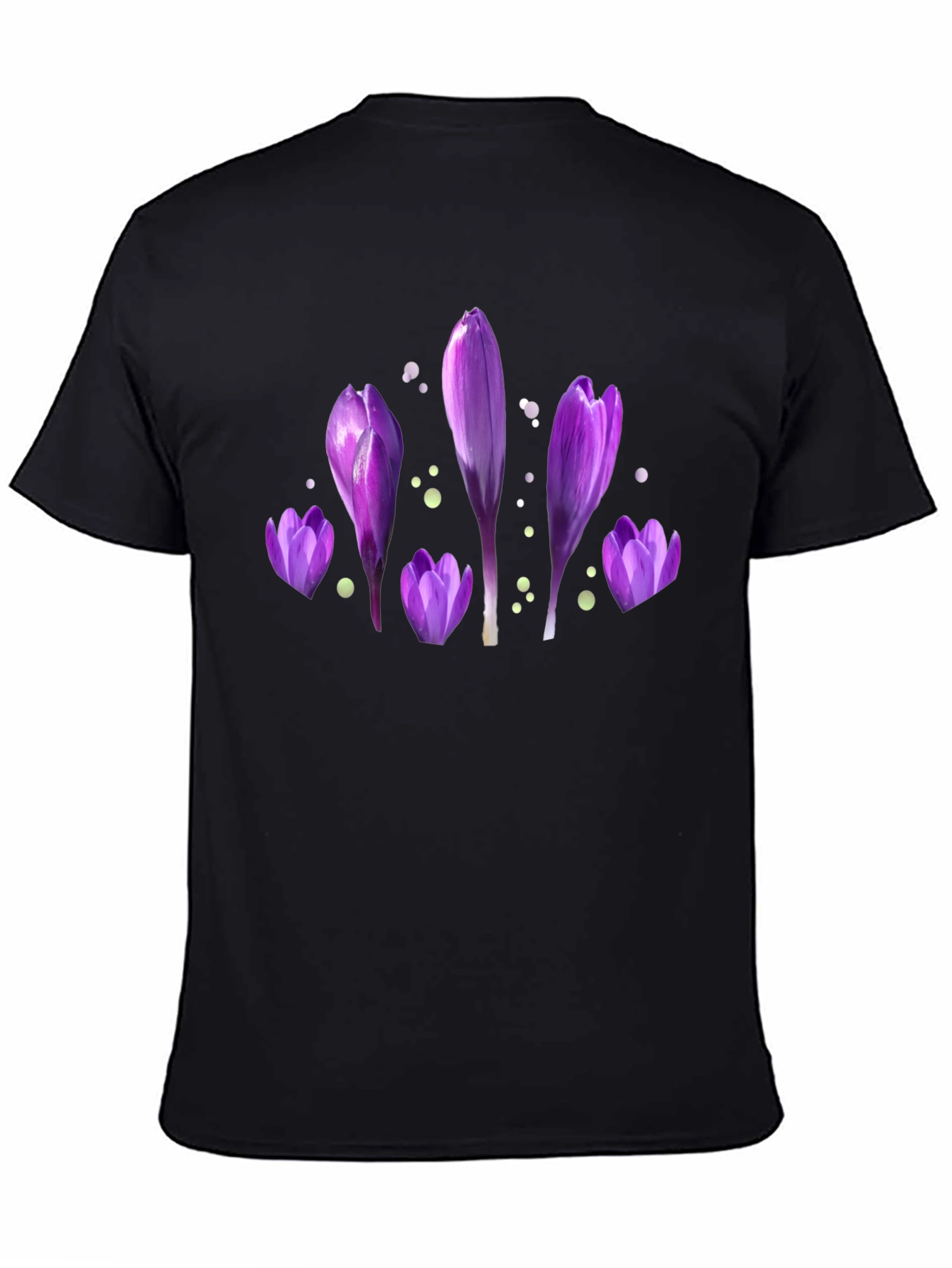 Purple Flower Print Black T-Shirt