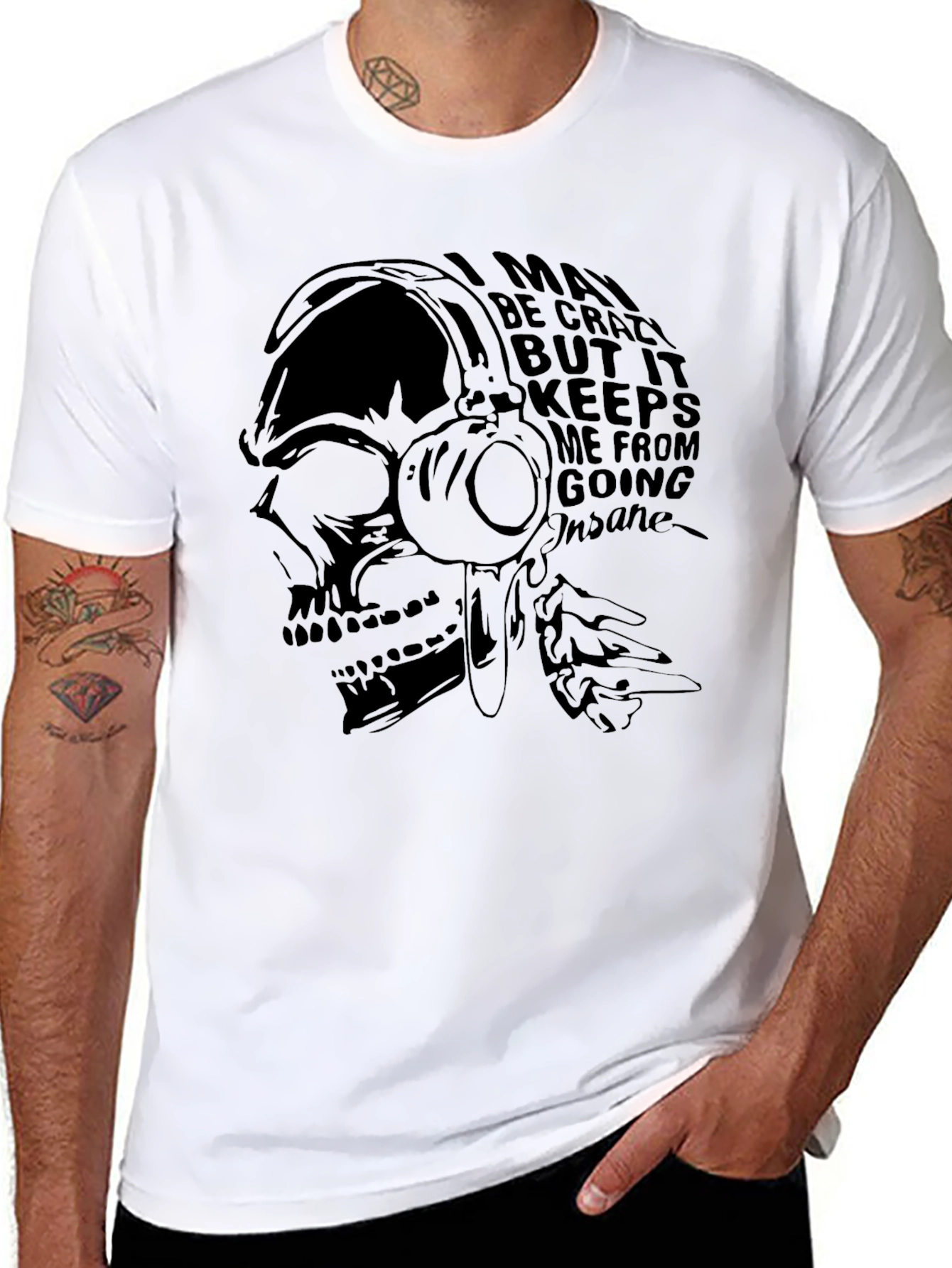 Skull Headphones Graphic Tee - Crazy But Sane