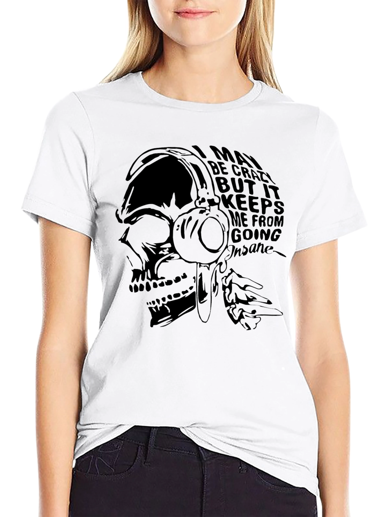 Skull Headphones Graphic Tee - Crazy But Sane