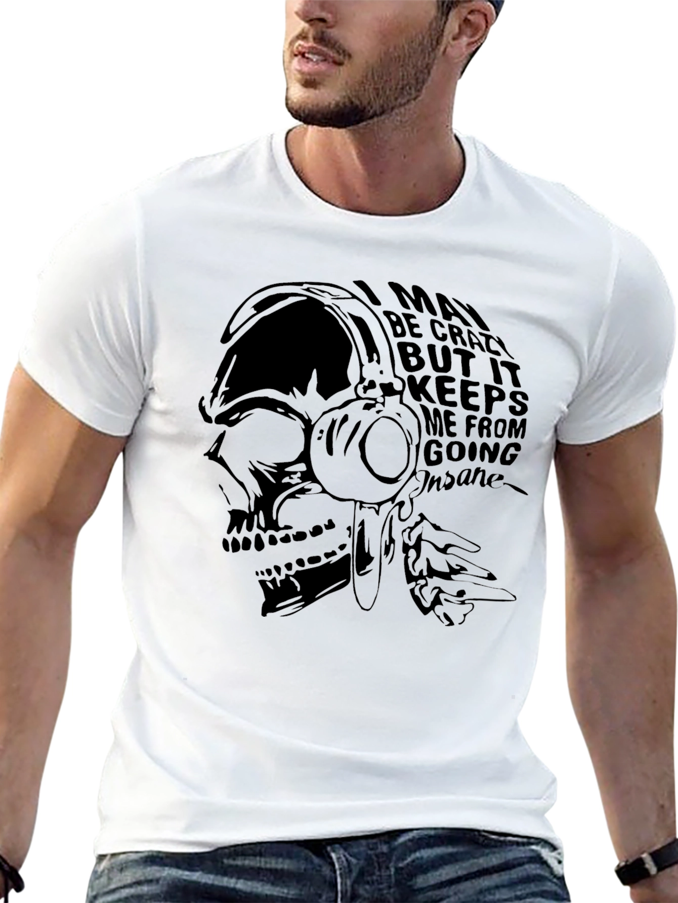 Skull Headphones Graphic Tee - Crazy But Sane