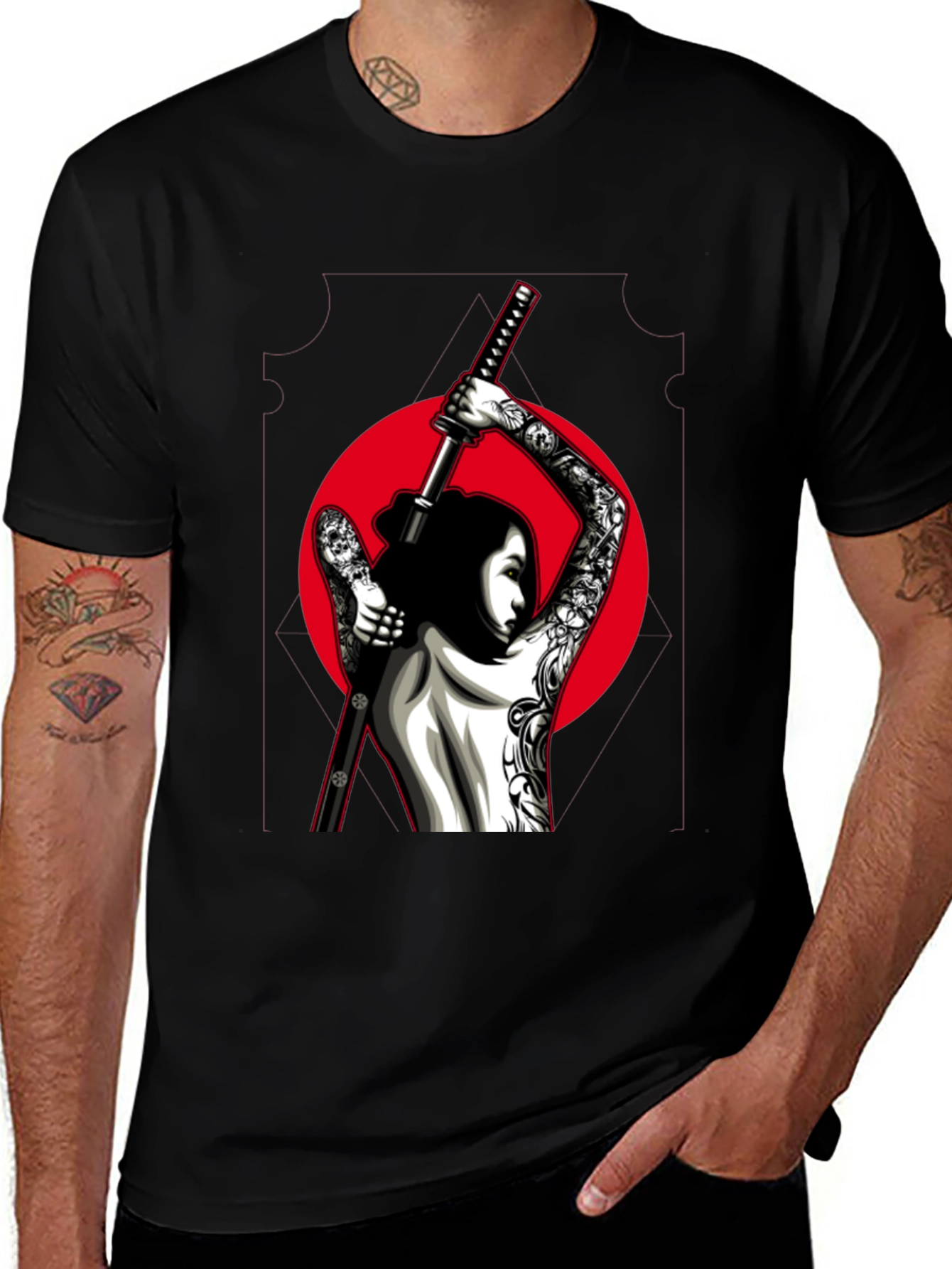Samurai Tattoo Graphic Tee - Black