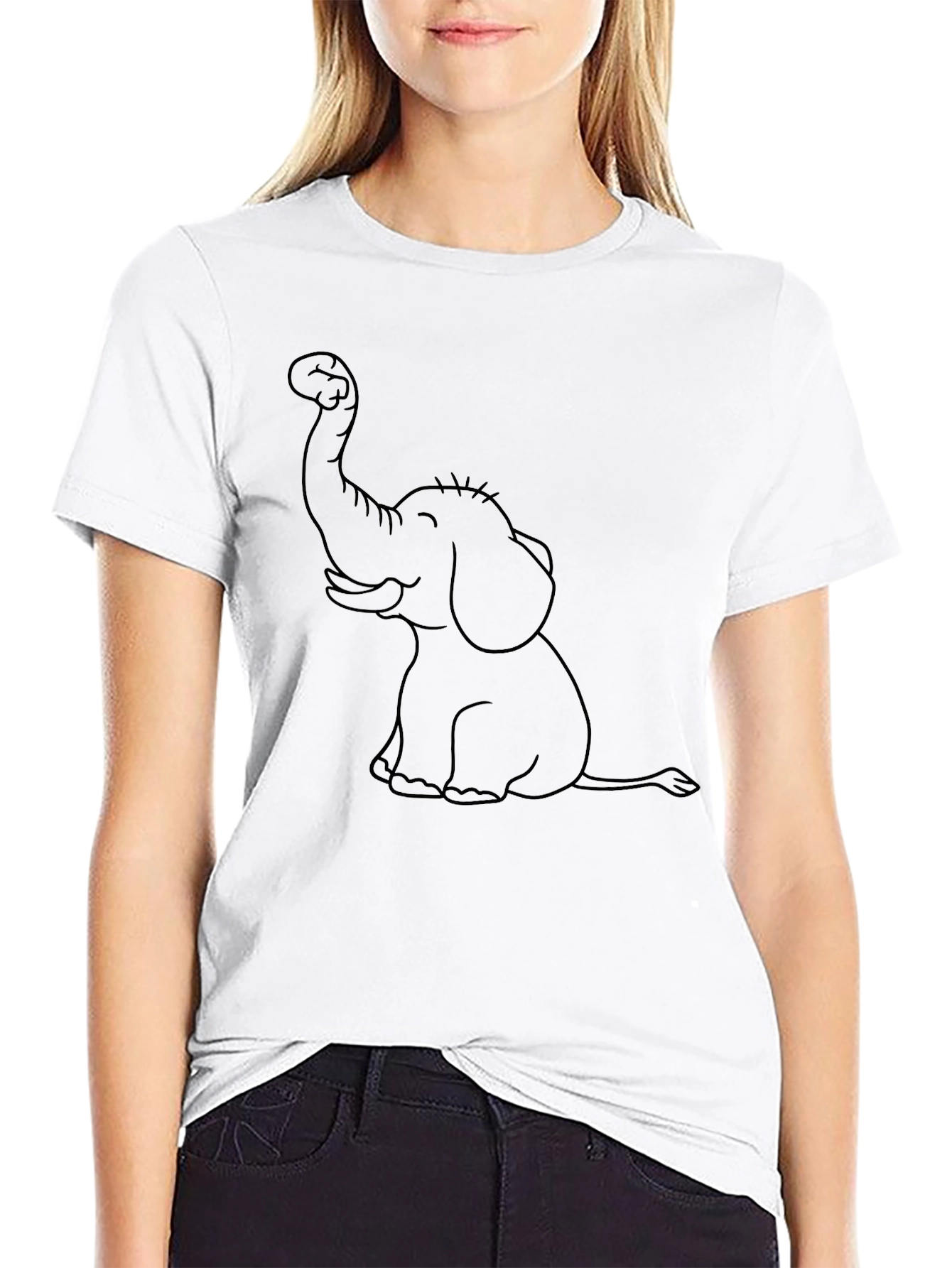 Elephant Outline Black T-Shirt - Cute Cartoon Tee