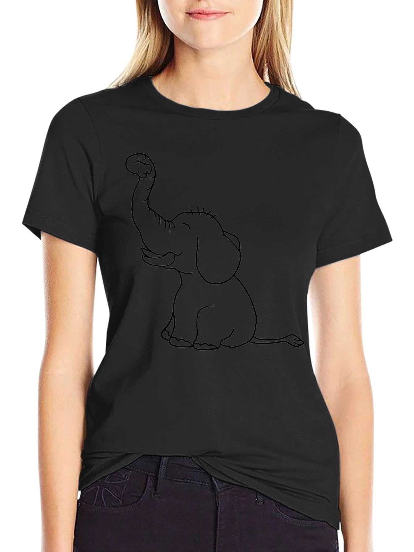 Elephant Outline Black T-Shirt - Cute Cartoon Tee