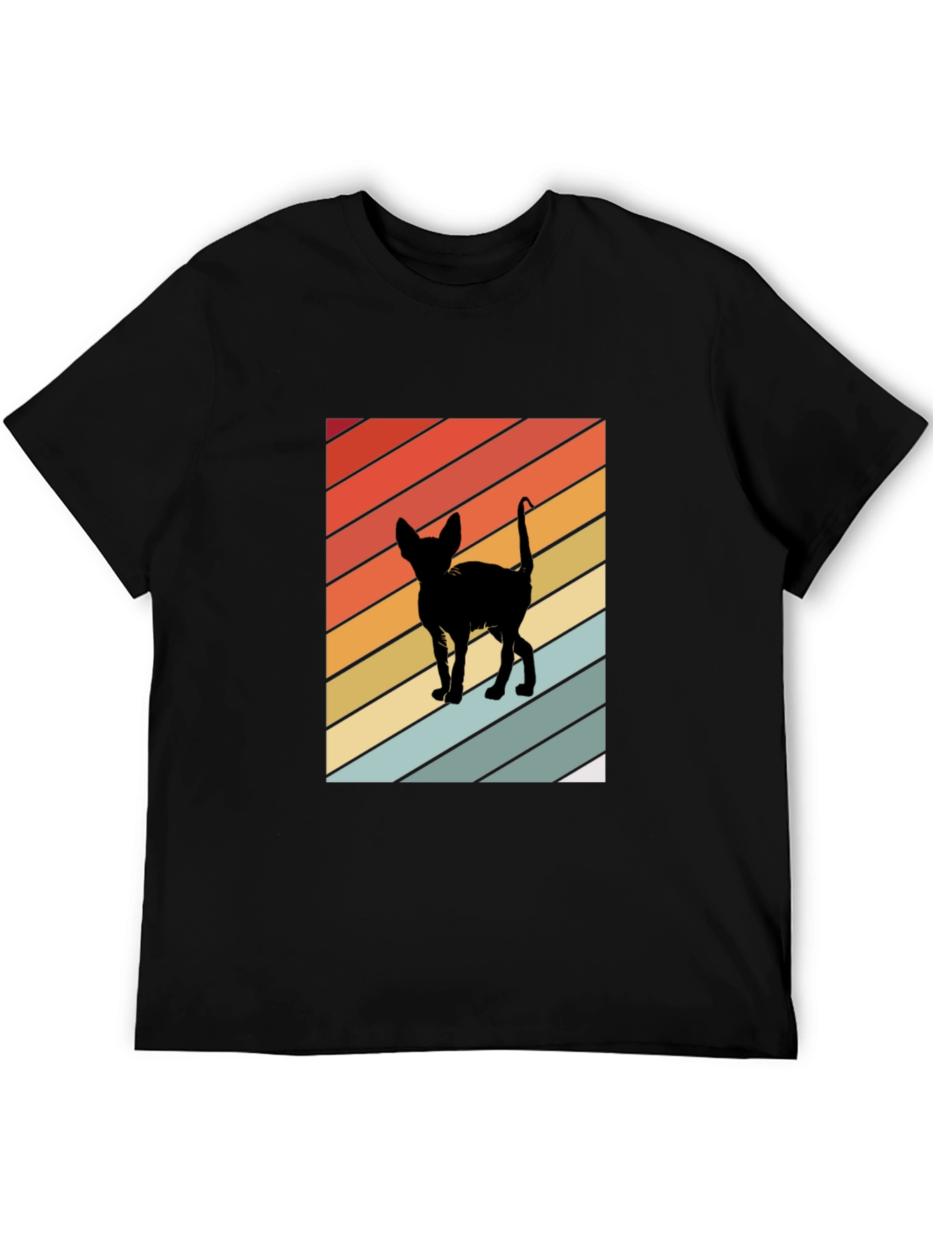 Retro Cat Silhouette Tee - Striped Background