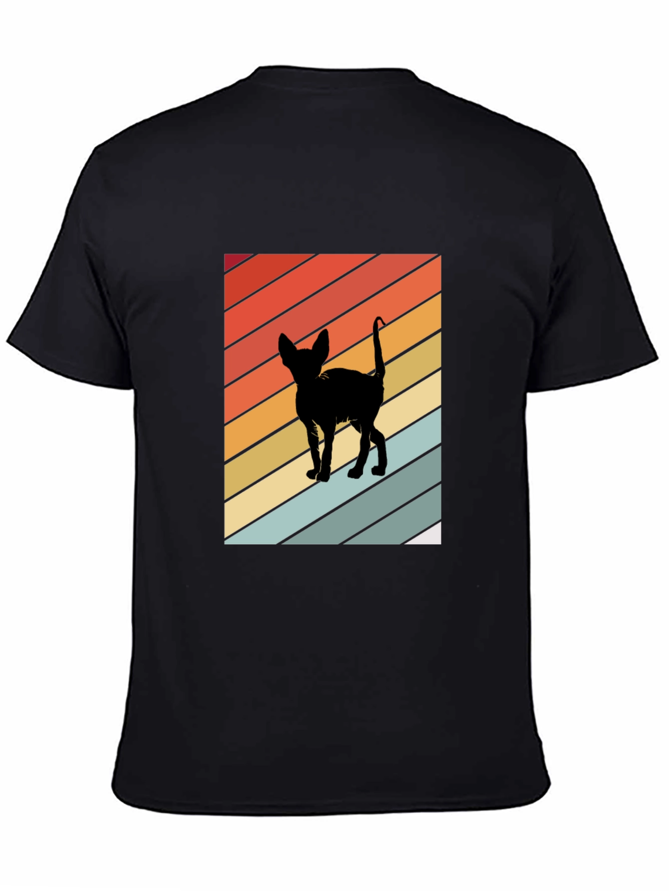 Retro Cat Silhouette Tee - Striped Background